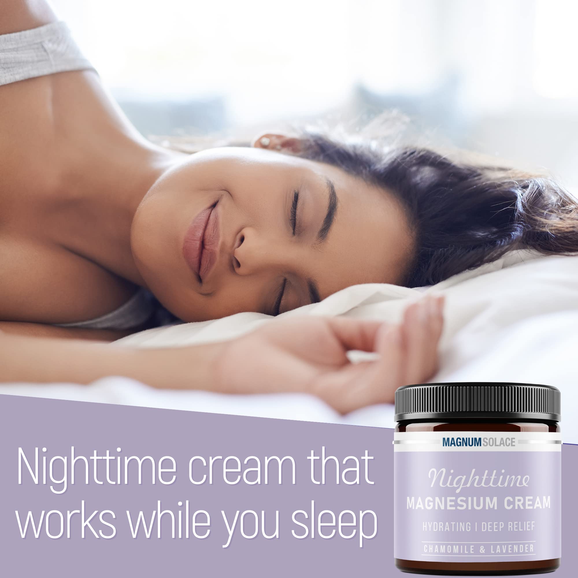 Magnum Solace Magnesium Lotion – Nighttime Magnesium Cream – Apply to Legs, Arms or Chest - Topical Magnesium Chloride – USA Made and Safe for Kids (Chamomile Lavender) Magnum Solace buy supplements canada