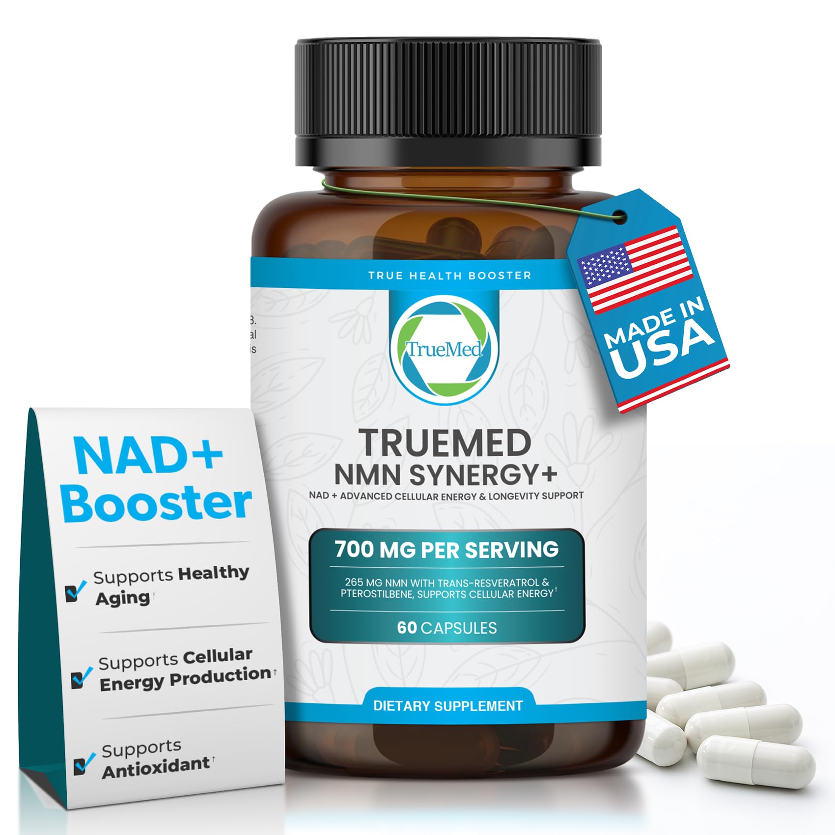 TRUEMED NMN Synergy+ 700mg – Premium NMN Supplement with Resveratrol & Pterostilbene | Advanced NAD+ Supplement for Cellular Energy, & Wellness Support | Non-GMO, Vegan, 60 Capsules TRUEMED buy supplements canada