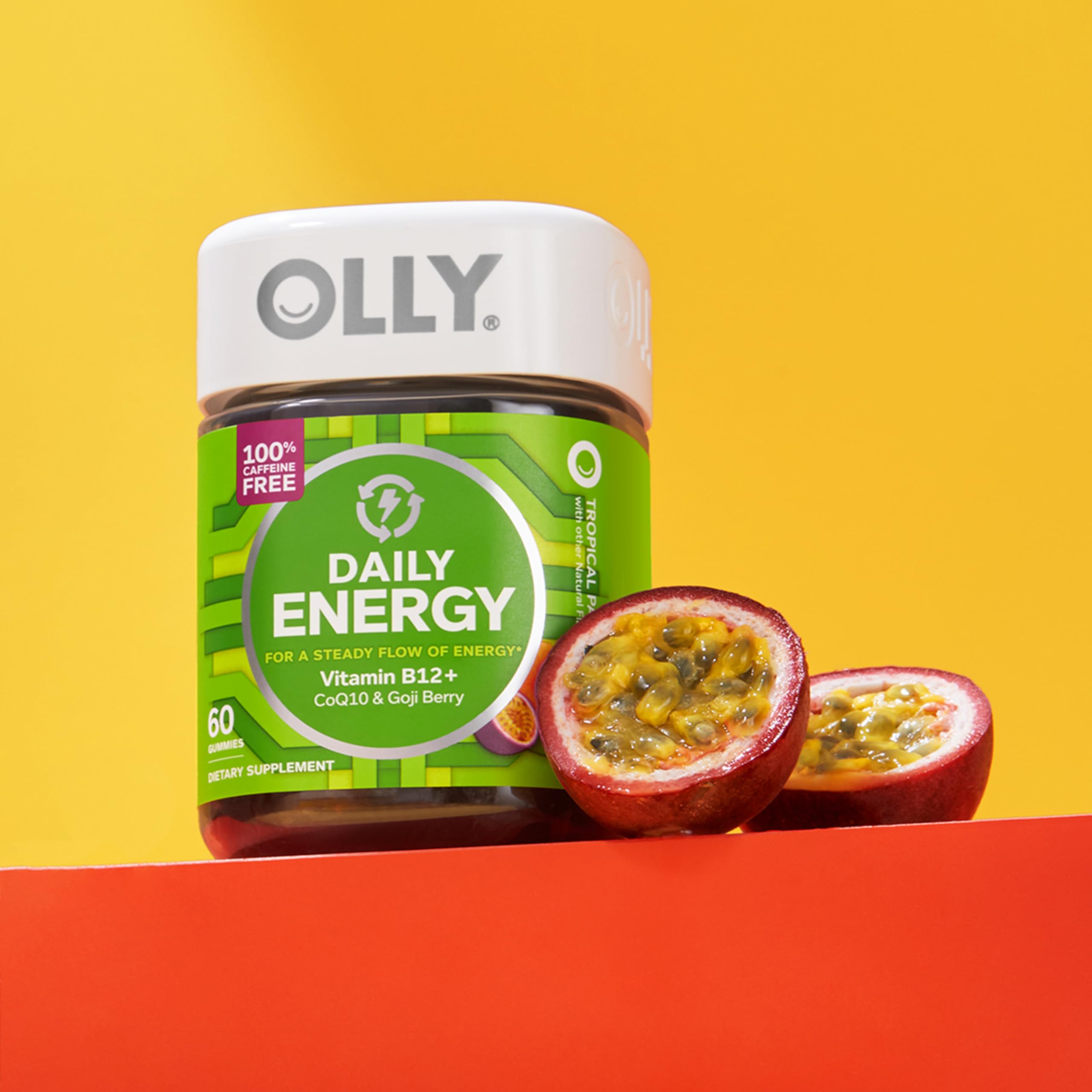 OLLY Daily Energy Gummy, Caffeine Free, Vitamin B12, CoQ10, Goji Berry, Adult Chewable Supplement, Tropical Flavor - 60 Count OLLY buy supplements canada