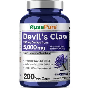 NusaPure Devil's Claw 20:1 Extract, 250 mg Equivalent to 5000mg, 200 Veggie Capsules, Concentrated Root Extract, Devils Claw Herbal Supplement, Non-GMO, Vegan Supplement NusaPure buy supplements canada