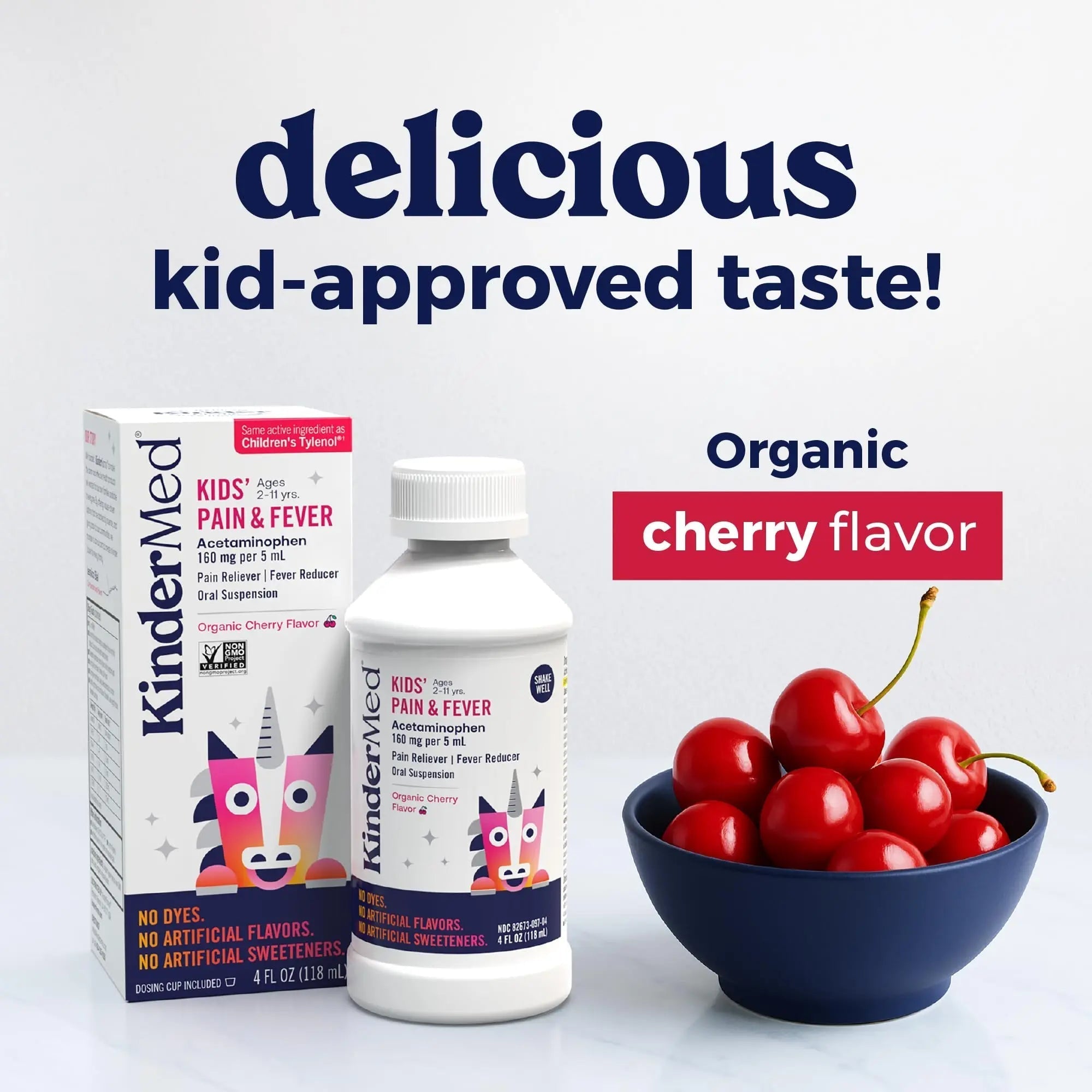 KinderMed Kids' Pain & Fever Medicine, for Ages 2-11 Years, No Dyes, No Artificial Flavors, No Artificial Sweeteners, Vegan, Non-GMO, Gluten Free, Organic Cherry Flavor, Two Pack, 2 x 4 fl. oz KinderMed buy supplements canada