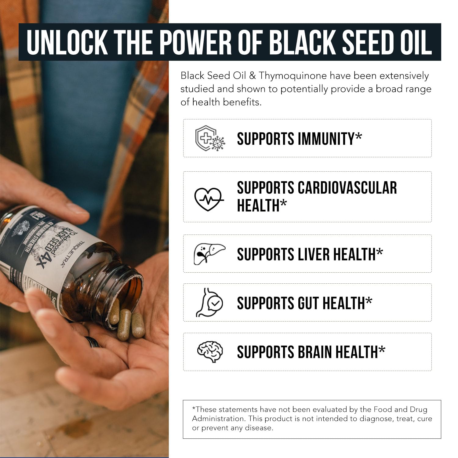 20% Thymoquinone Black Seed Extract Capsules - TQ-Advanced 4X®: Potent Thymoquinone Concentration Available - 60:1 Concentrate from Nigella Sativa Triquetra Health buy supplements canada
