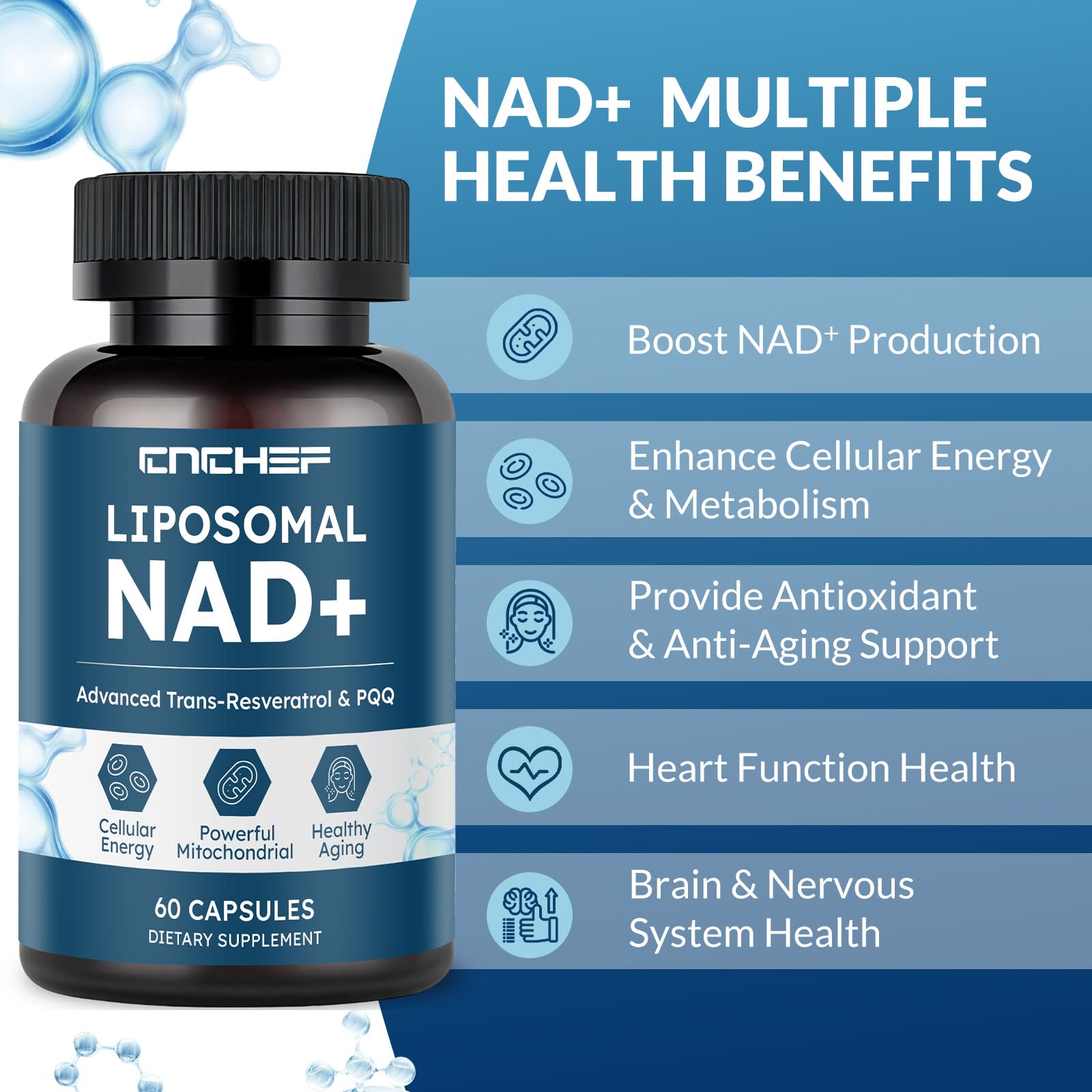 CNCHEF Liposomal NAD Supplement -1000mg, NAD Resveratrol Supplement for Women & Men with Nicotinamide Riboside, Resveratrol, PQQ & TMG, NAD Plus Boosts NAD+ Levels, Anti-Aging & Brain, 60 Capsules CNCHEF buy supplements canada