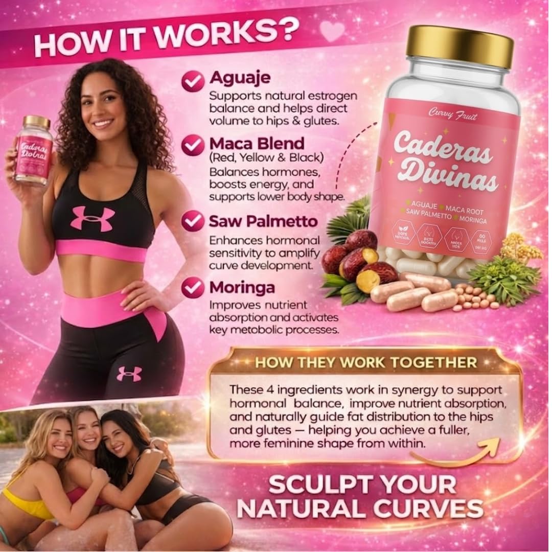 Caderas Divinas : Bigger Booty & Wider Hips – Aguaje + Maca Pills with Moringa & Saw Palmetto – 4 Super Ingredients for Natural Curve Growth – by CurvyFruit – 60 Capsules Curvy Fruit buy supplements canada