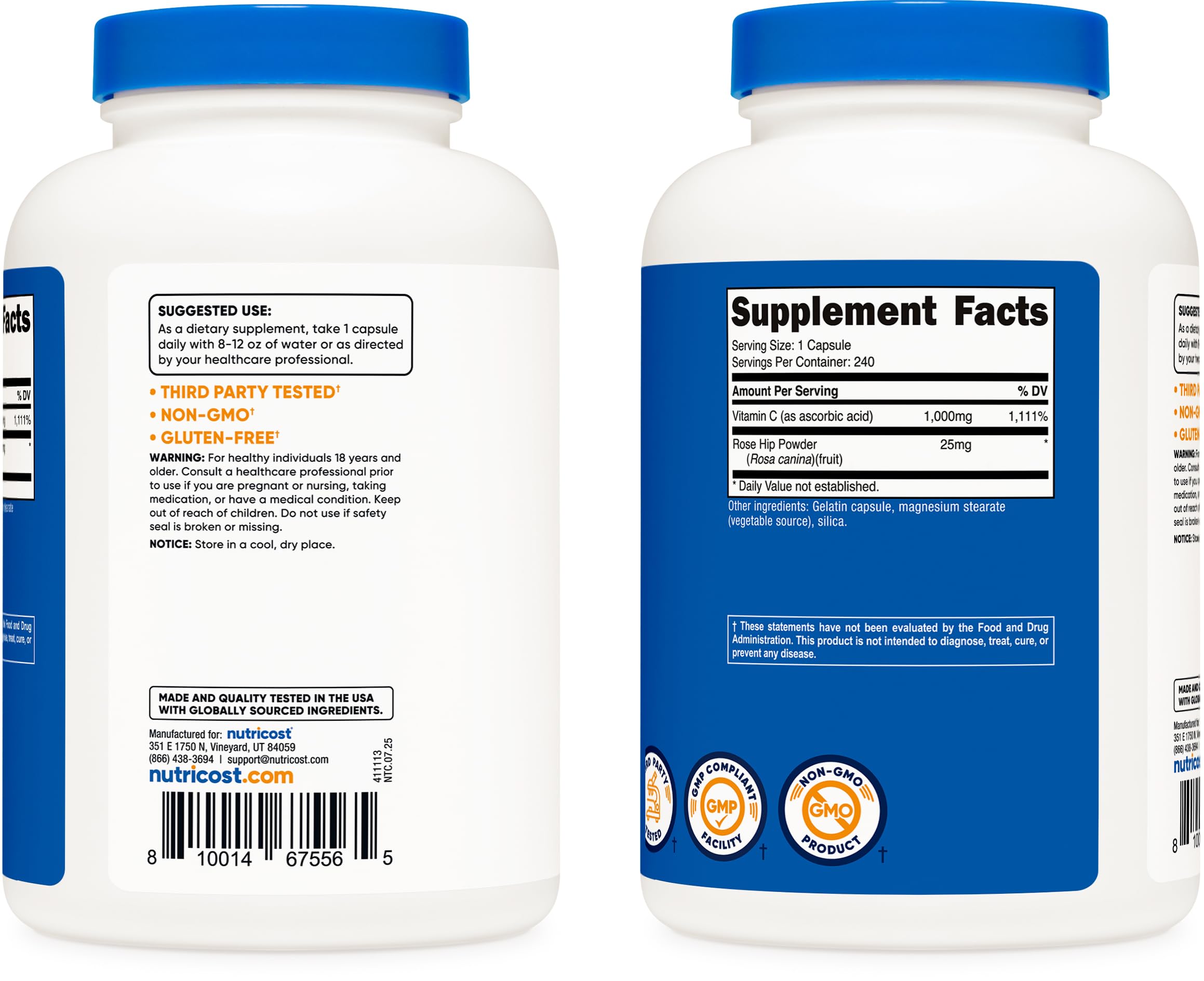 Nutricost Vitamin C with Rose Hips 1025mg, 240 Capsules - Vitamin C 1,000mg, Rose Hips 25mg, Premium Nutricost buy supplements canada
