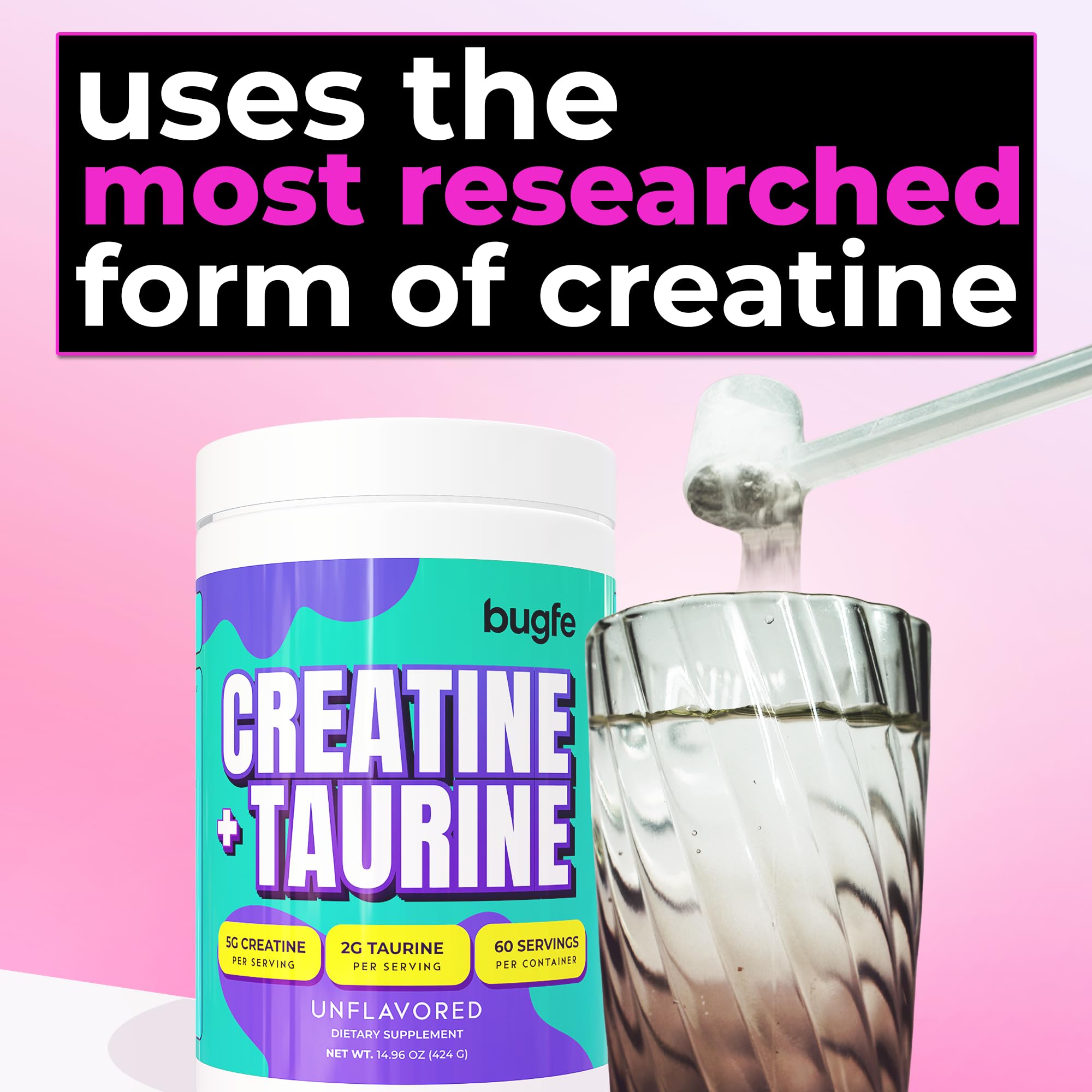 Creatine with Taurine for Women & Men - Unflavored Micronized Creatine Monohydrate Plus Taurine Powder to Support Muscle Strength, Recovery & Brain Health (60 Servings) Bugfe buy supplements canada
