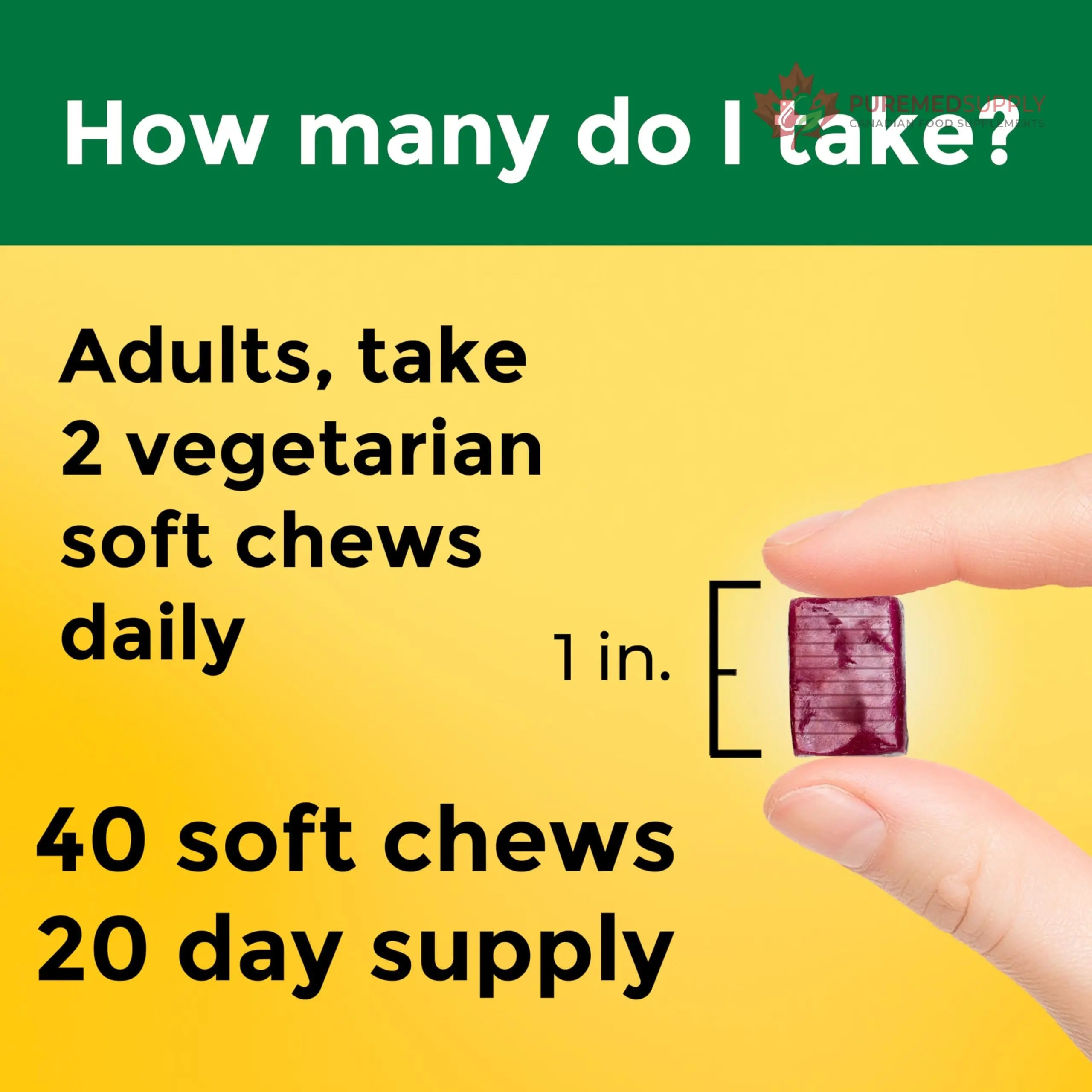 Nature Made High Absorption Magnesium Complex Soft Chews, Magnesium Supplement for Muscle, Heart, Bone Support, Magnesium Citrate & Malate Blend 250 mg per Serving, 40 Vegetarian Chews, 20 Day Supply Nature Made buy supplements canada