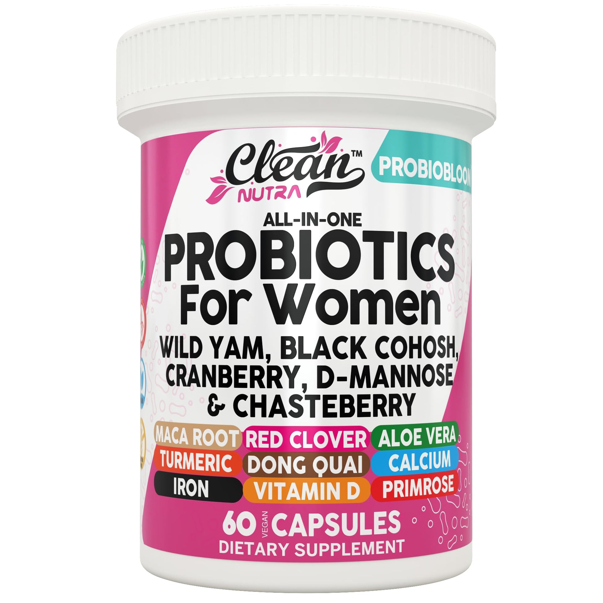 Clean Nutraceuticals Probiotics for Women with D Mannose, Cranberry Extract, Wild Yam, Chasteberry - 20 Probiotic and Prebiotic Strains - PH Balance, Womens Probiotic for Digestive Health - 60 Count Clean Nutraceuticals buy supplements canada