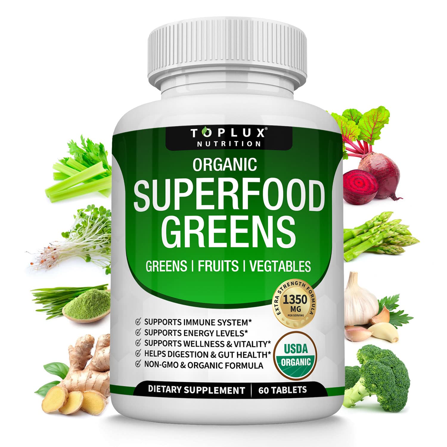 Organic Super Greens Capsules Superfood Fruit Veggie Supplement - 28 Powerful Natural Toplux buy supplements canada