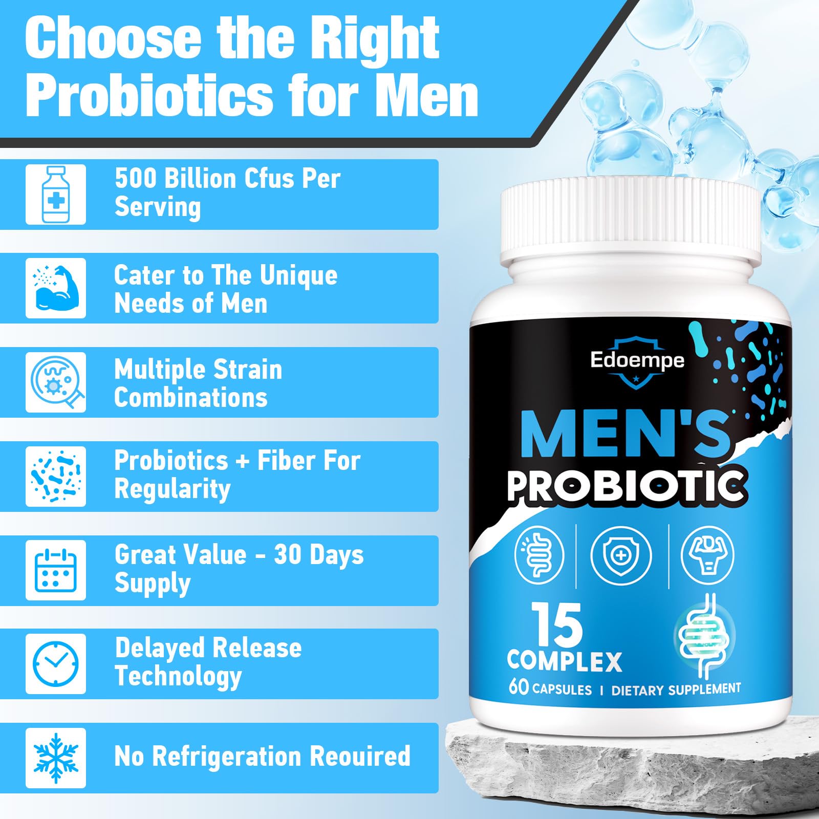 Probiotics for Men, 500 Billion CFUs 12 Strains, Mens Probiotics for Gut Health*, Digestive Health*, Energy, Prostate & Urinary Tract*, with Cranberry, Goji, Turmeric & Amla, Shelf Stable, 60 Caps Edoempe buy supplements canada