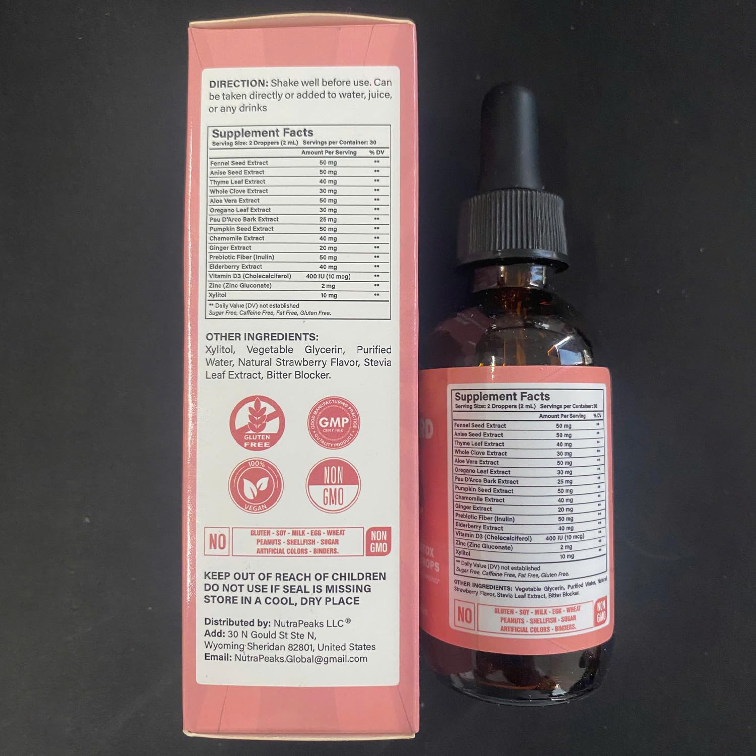 NutraPeaks Kids Liquid Botanical Drops – Natural Blend with Prebiotics, Chamomile, Ginger & Elderberry – Sugar-Free, Alcohol-Free, Non-GMO – 2 fl oz NutraPeaks buy supplements canada