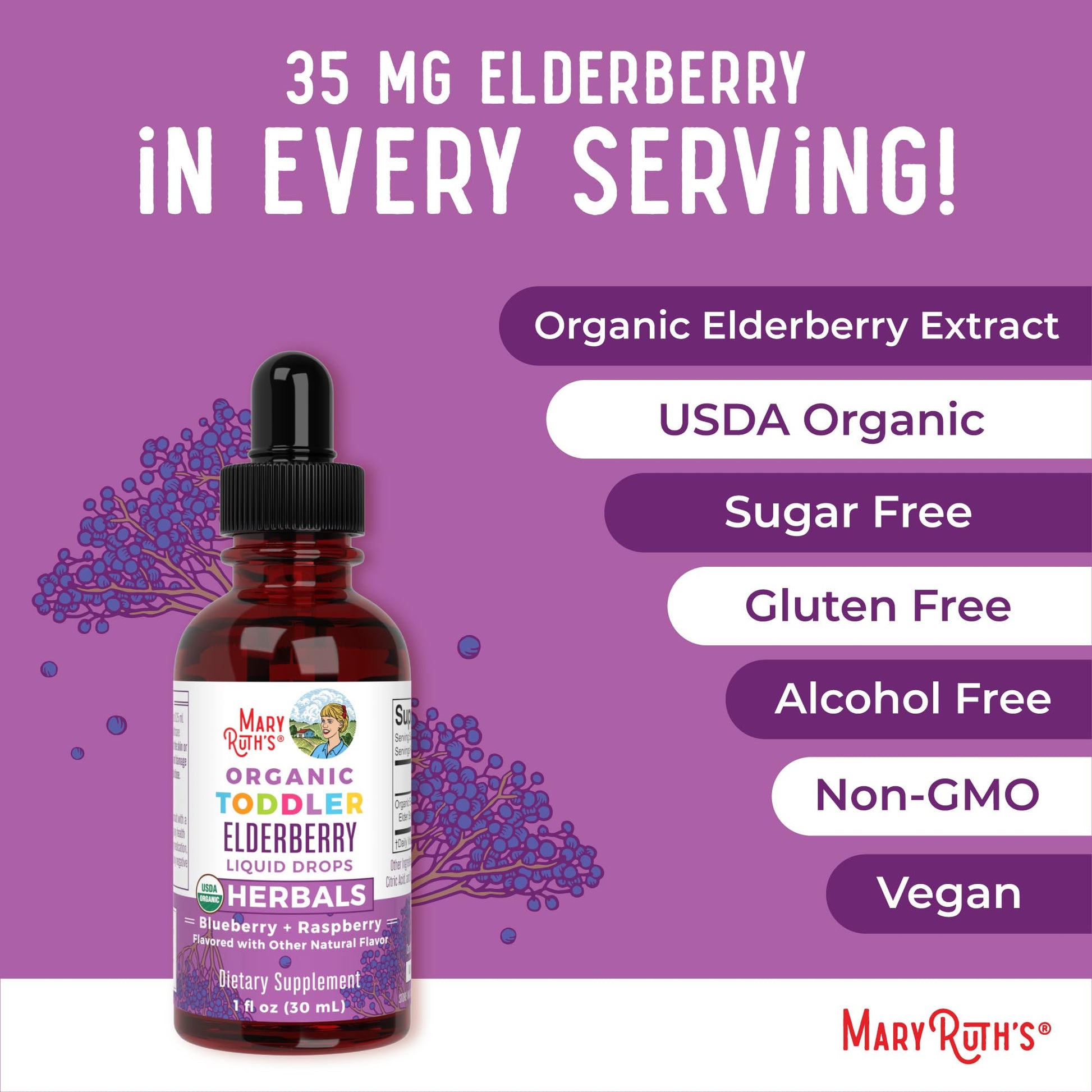 MaryRuth Organics Toddler Elderberry Syrup, USDA Organic Elderberry, Sugar Free Kids Immune Support Supplement for Ages 1-3 Years, Clean Label Project Verified®, Vegan, Non-GMO, Gluten Free, 1 Fl Oz MARYRUTH'S buy supplements canada
