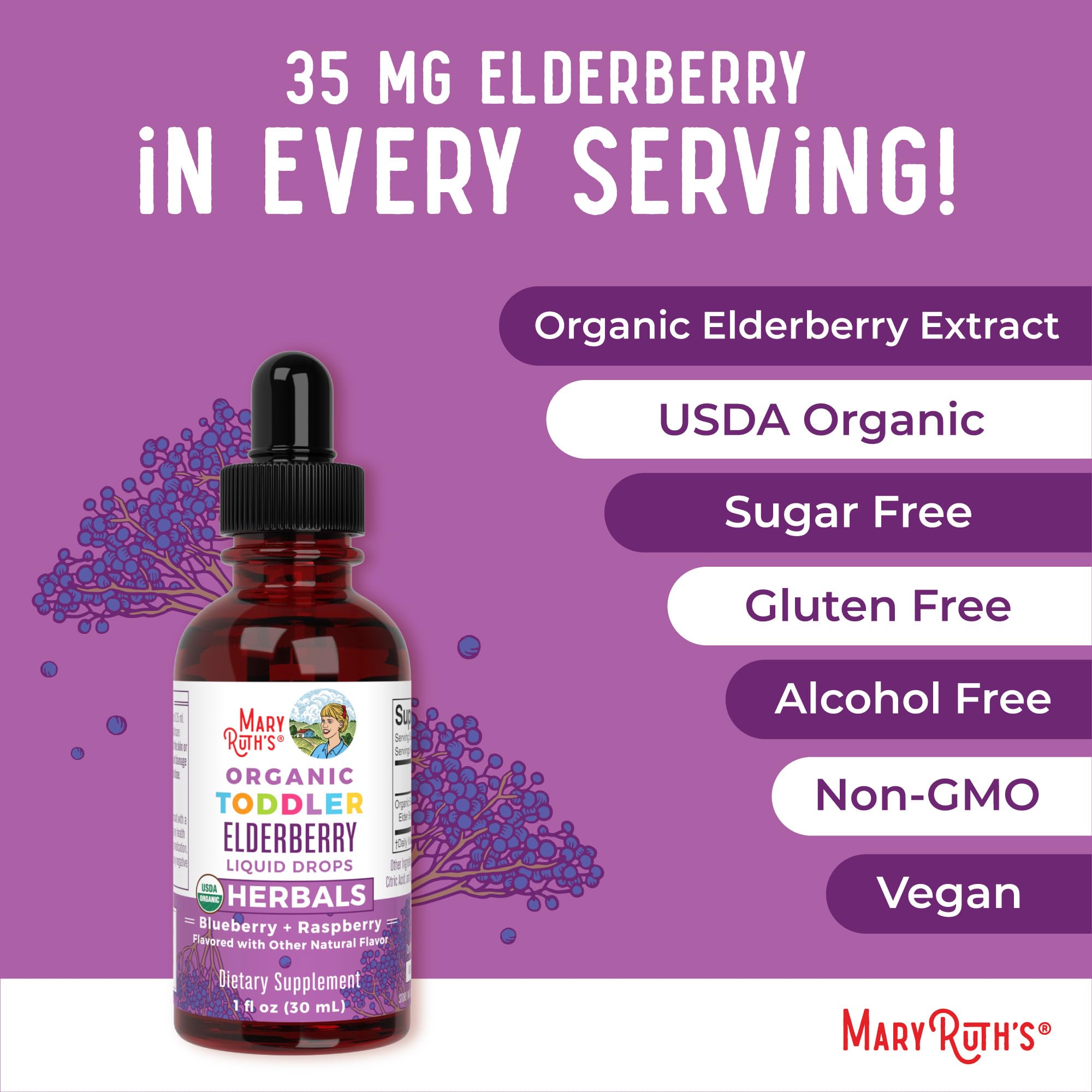 MaryRuth Organics Toddler Elderberry Syrup, USDA Organic Elderberry, Sugar Free Kids Immune Support Supplement for Ages 1-3 Years, Clean Label Project Verified®, Vegan, Non-GMO, Gluten Free, 1 Fl Oz MARYRUTH'S buy supplements canada
