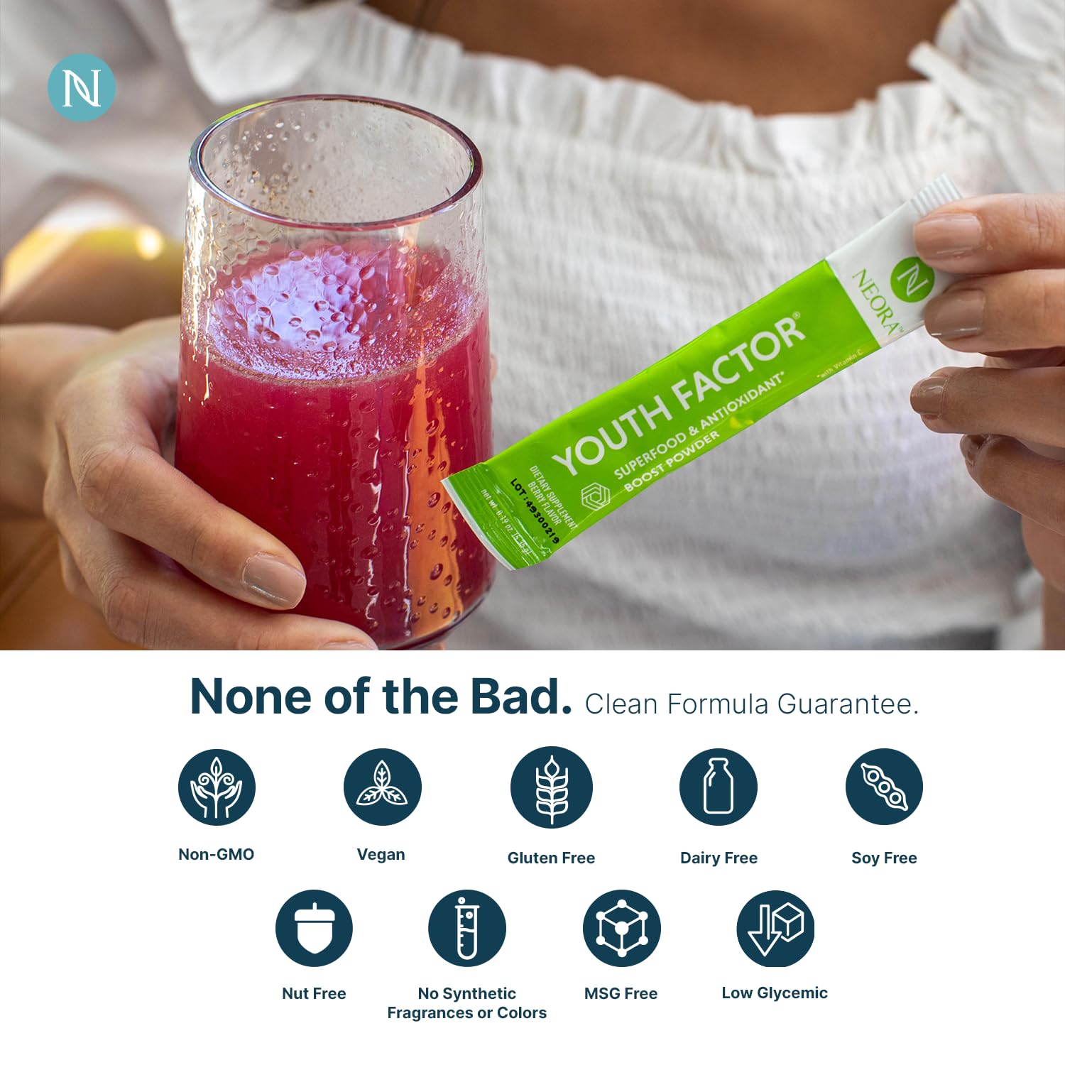 NEORA Youth Factor - Superfood Boost Powder - pH Balance, Hair Skin Nails Support, Fruits & Veggies Equivalent, Nutrient Absorption - 30 Packets NEORA buy supplements canada