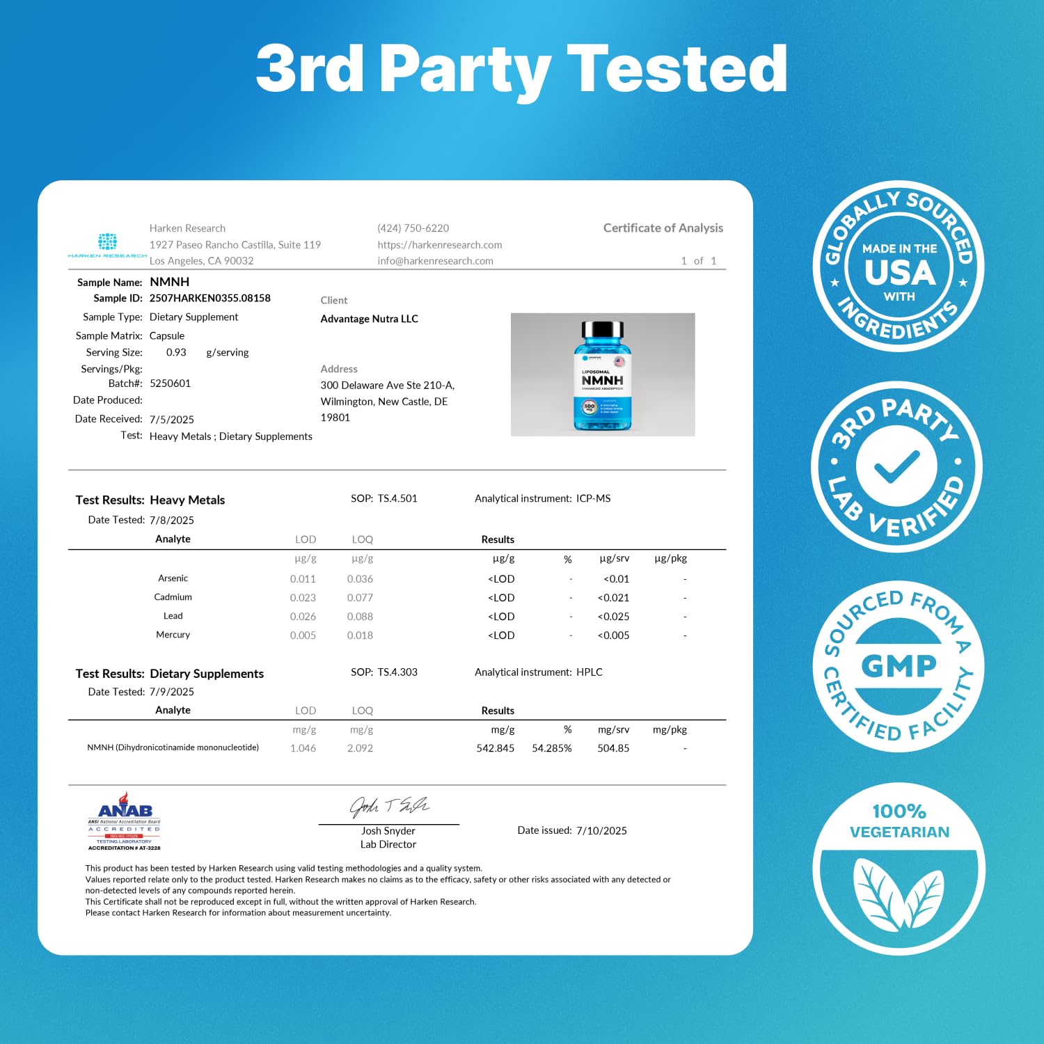 Liposomal NMNH 500 MG - NMN Supplement Alternative - NAD Supplements for Women & Men | Healthy Anti Aging - Cell Support for Energy, Focus & Skin - Advanced NAD+ Resveratrol 3-Party Tested | 1 Pack AdvantageNutra buy supplements canada