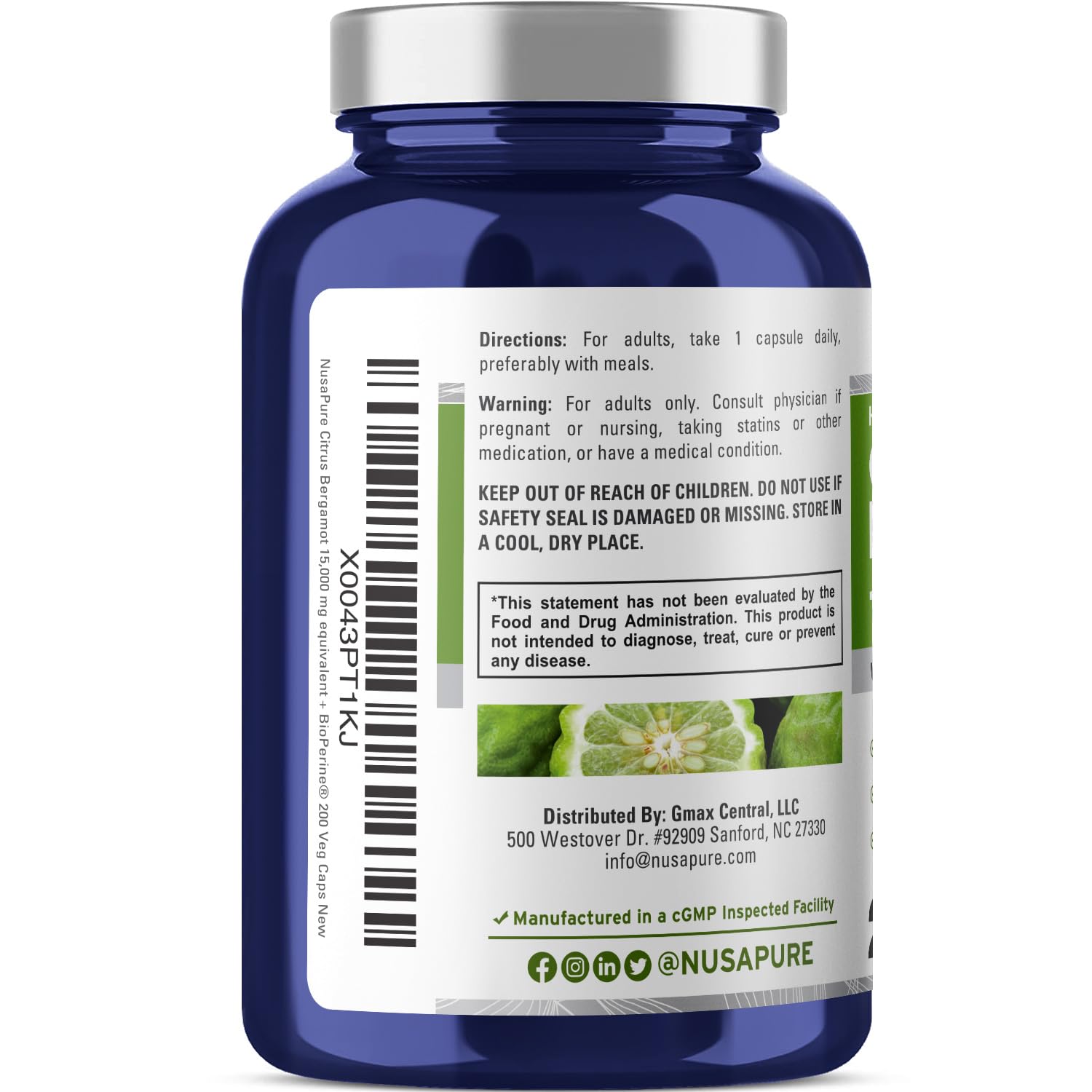 NusaPure Citrus Bergamot Capsules 15,000mg, 200 Capsules - 25:1 Bergamot Extract - 200 Servings, Bioperine, Vegan, Non-GMO NusaPure buy supplements canada