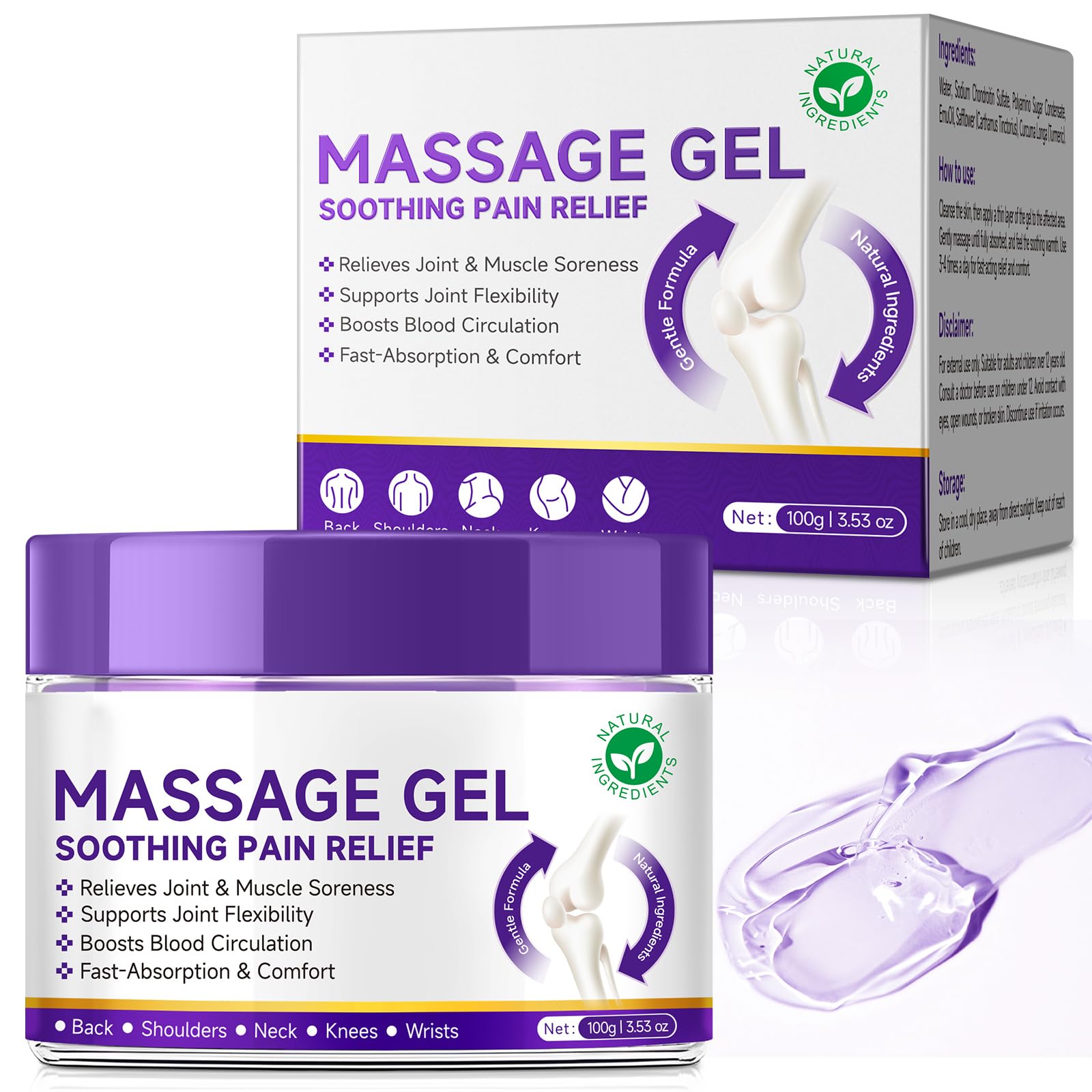 Joint Massage Purple Gel, Soothing Massage Cream for Joint Activities, Muscle, Knees, Lumbar, Neck, Back, Hands/Feet, Light-Weight & Easliy Spread for Post-Workout, Long-time Sitting|3.53Oz chenyayun buy supplements canada