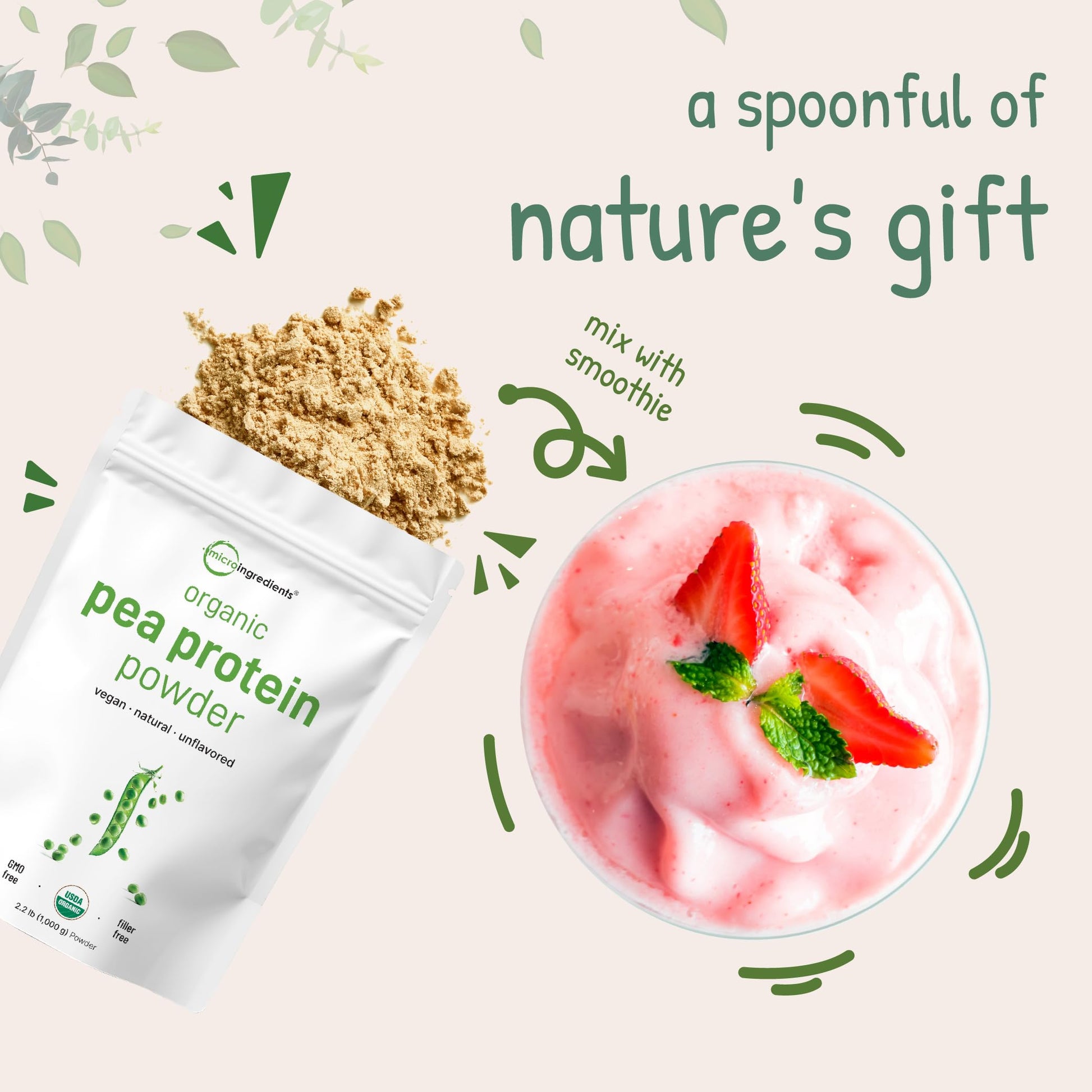 North America Grown, Organic Pea Protein Powder, 1KG (2.2 Pounds) | Plant-Based Vegan Protein, Meatless Protein Supplement, Natural Branched Chain Amino Acids | Non-GMO, Soy Free Micro Ingredients buy supplements canada