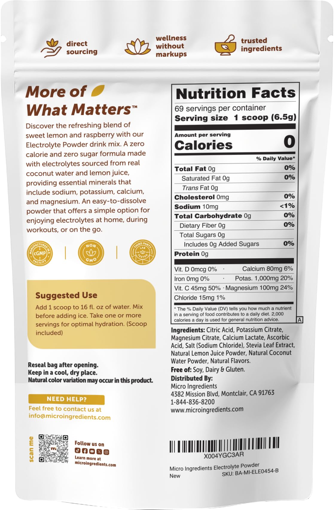 Micro Ingredients Hydration Electrolyte Powder, 1 lb (69 Servings) | Lemon Raspberry Flavor | High Potassium (1,000mg) + Coconut Water & Real Lemon Juice | No Sugar, Keto Friendly | Non-GMO Micro Ingredients buy supplements canada