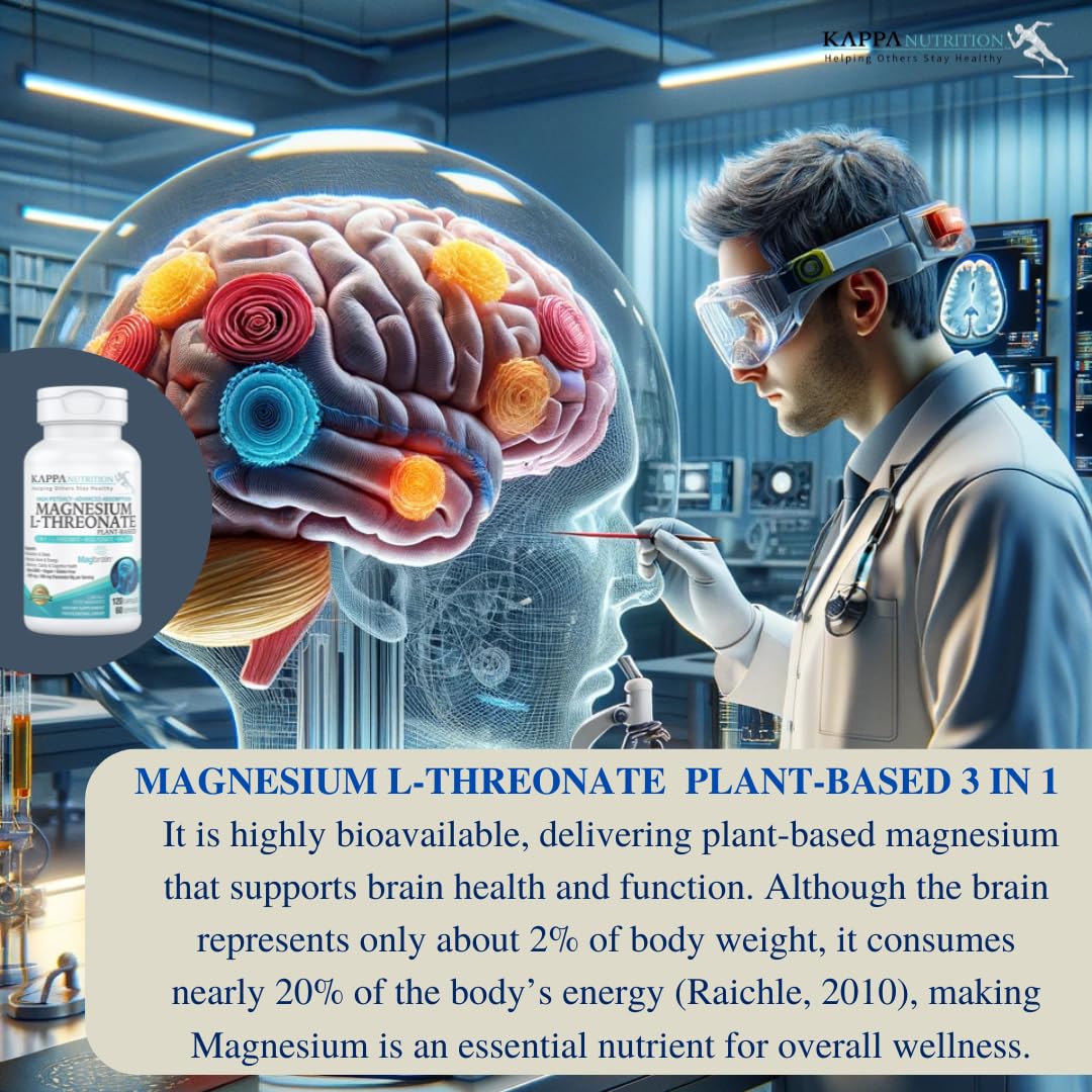 Kappa Nutrition Powered by Magbrain™ Magnesium L-Threonate Plant-Based, 420mg Elemental Magnesium (3 Capsules) from 2,253mg, 120 Vegan Capsules, Brain, Sleep & Muscle Support. KAPPA NUTRITION buy supplements canada