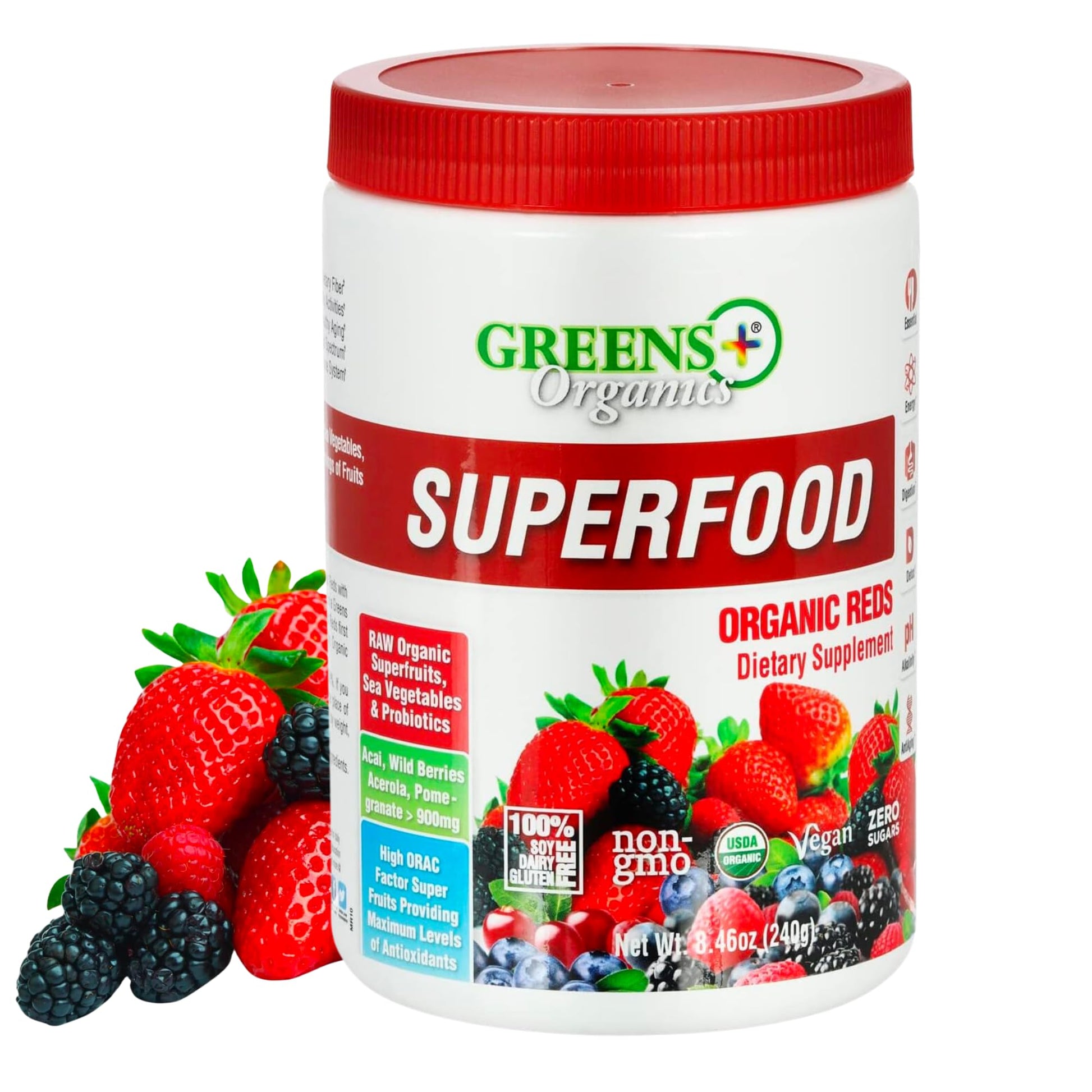 Greens+ Organic Reds Superfood Powder Camu Camu Dietary 400mg Vitamin C SuperFruit Supplement 120 Capsules, 100% Natural, Vitamins & Minerals, Vegan, Soy/Dairy/Gluten Free Greens+ buy supplements canada