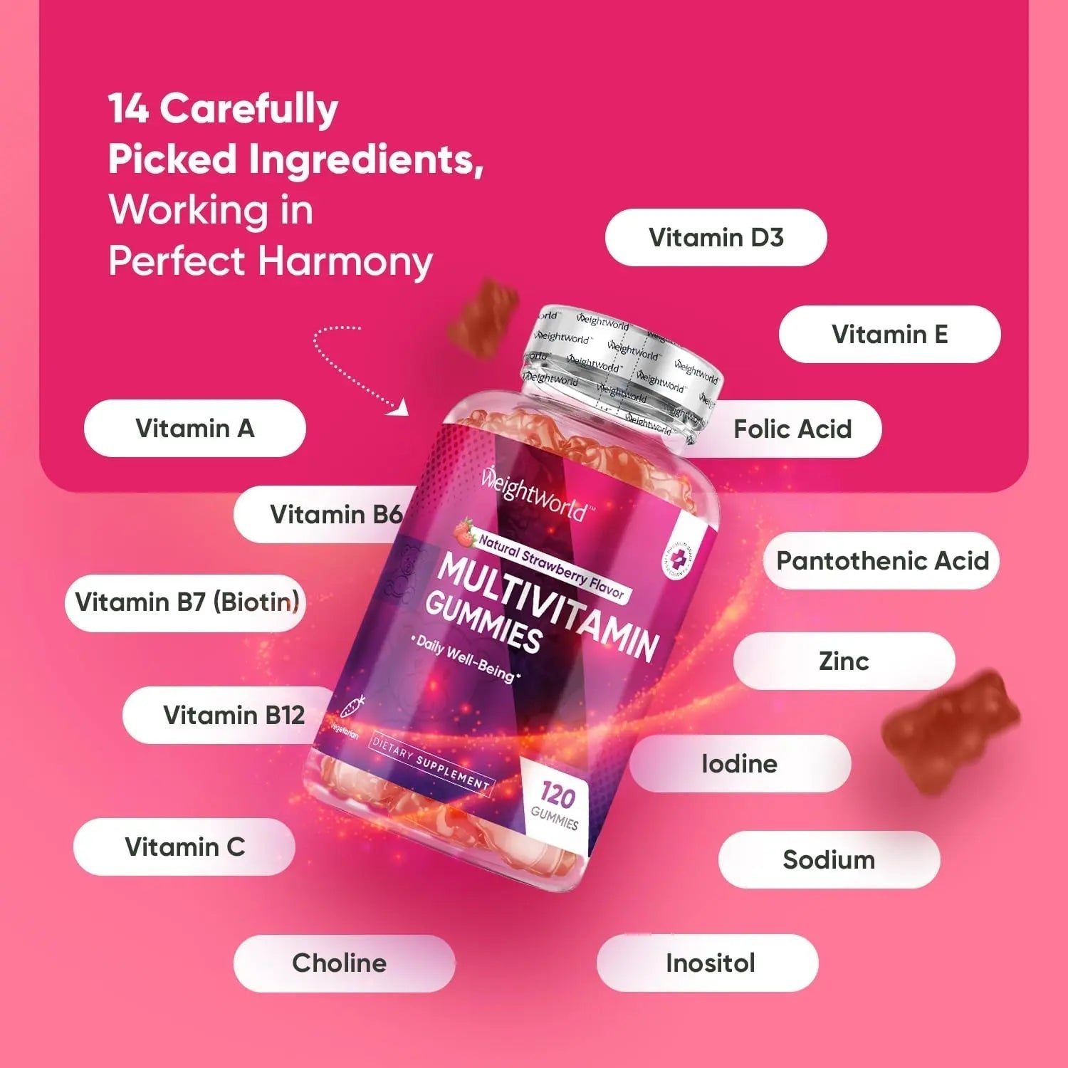 WeightWorld Adult Multivitamin Gummies for Women & Men of All Age - Halal-Suitable with Key Ingredients Like Vitamin A, C, D3, B6, B12 & Biotin WeightWorld buy supplements canada