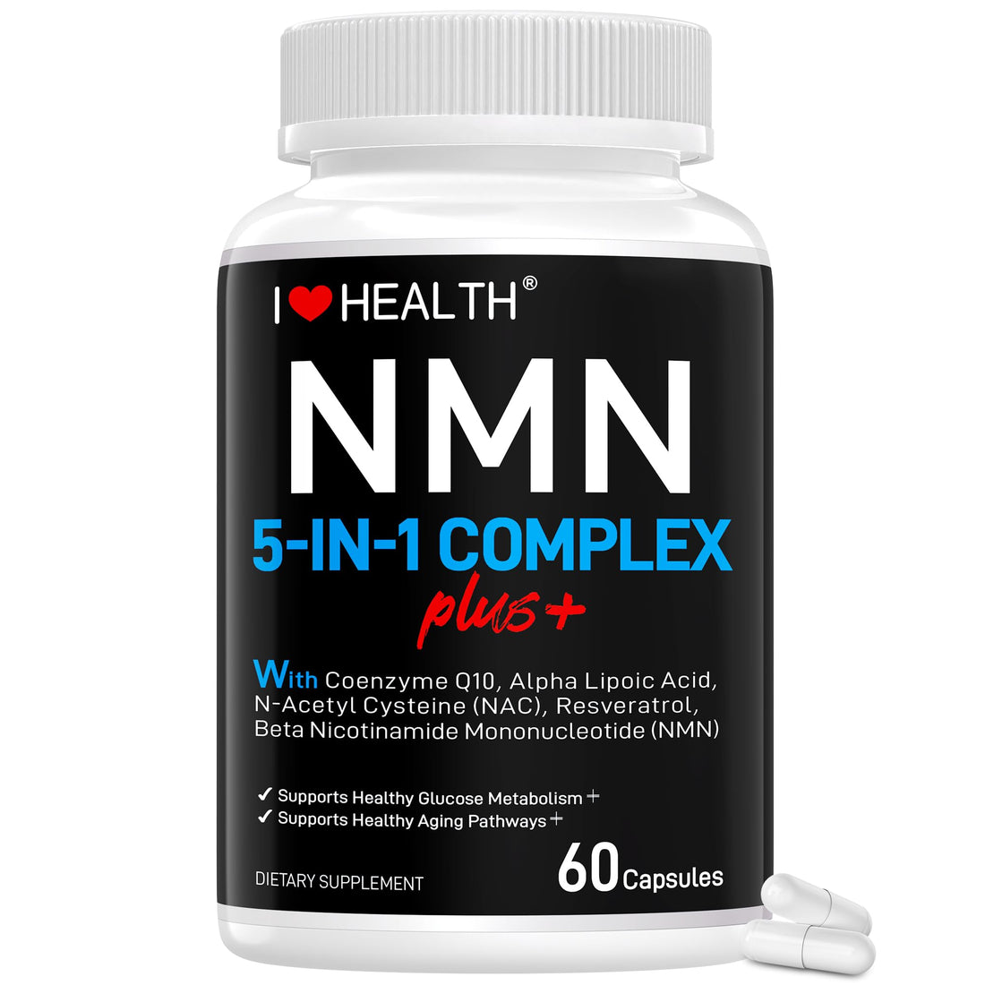 I LOVE HEALTH NMN Complex Plus+ for Women & Men with NAC, Alpha Lipoic Acid, CoQ10 & Resveratrol – 5-in-1 Cellular Energy & Healthy Aging Support – 60 Capsules, Non-GMO, Made in USA I LOVE HEALTH buy supplements canada
