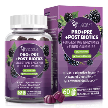 Migcopat Pre Post Probiotics Gummies, 5 in 1 Probiotic Prebiotic Postbiotic Digestive Enzymes with Fiber, 120 Billion CFU Probiotics Complete Gut Support, Sugar Free, Vegan, BlackBerry Flavor, 60 Cts Migcopat buy supplements canada