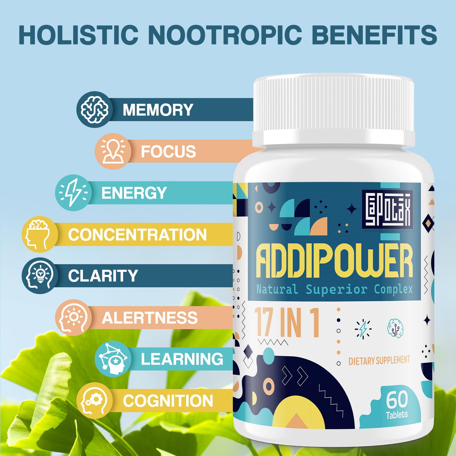 17-in-1 Brain Supplement for Memory and Focus | Nootropic Brain Supplement for Mental Clarity, Concentration, Alertness | Natural Nootropics with Herbal Extracts, Vitamins & Amino Acids (60 Tablets) Sapotax buy supplements canada