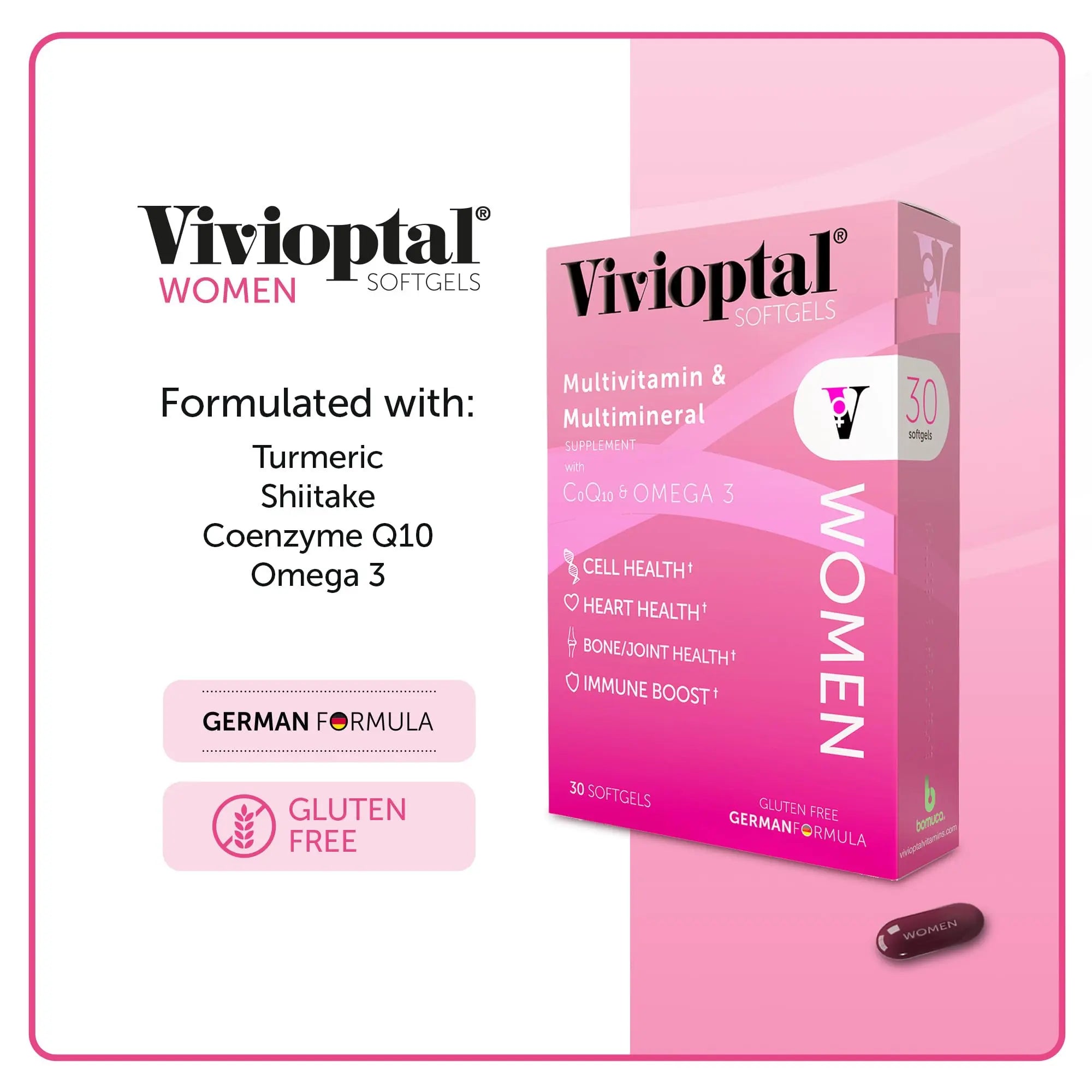Vivioptal Women, 30 Capsules, CoQ10 & Omega-3, Multivitamin & Multimineral, Gluten Free, German Formula Vivioptal Vitamins buy supplements canada
