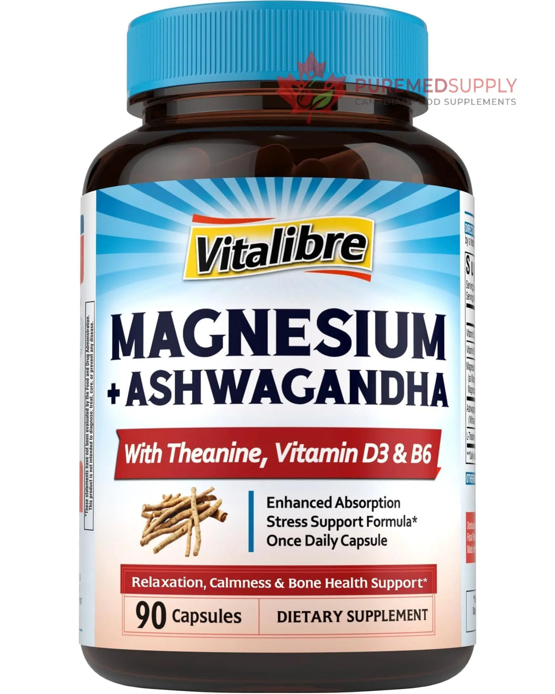 Vitalibre Magnesium Complex with Ashwagandha & L-Theanine - Stress Relief, Bone & Relaxation Support - w/Vitamin D3, B6 - Glycinate, Citrate, Malate, Taurate - 90 Vegan Capsules, Non-GMO, Gluten Free Vitalibre buy supplements canada