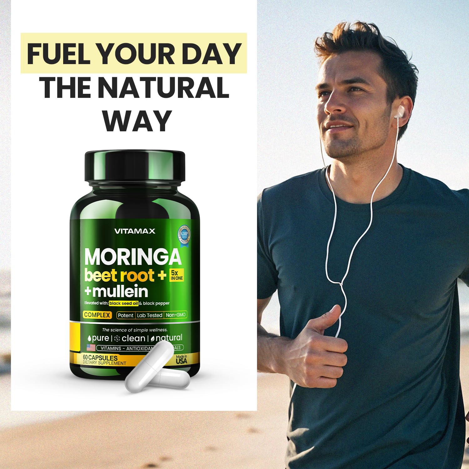 Moringa Capsules, Beet Root, Mullein Leaf - Energy, Skin, Immune Supplement Superfood, Rich in Antioxidants, Minerals & Essential Vitamins - High Absorption Non-GMO - Made in USA - 60ct Vitamax buy supplements canada