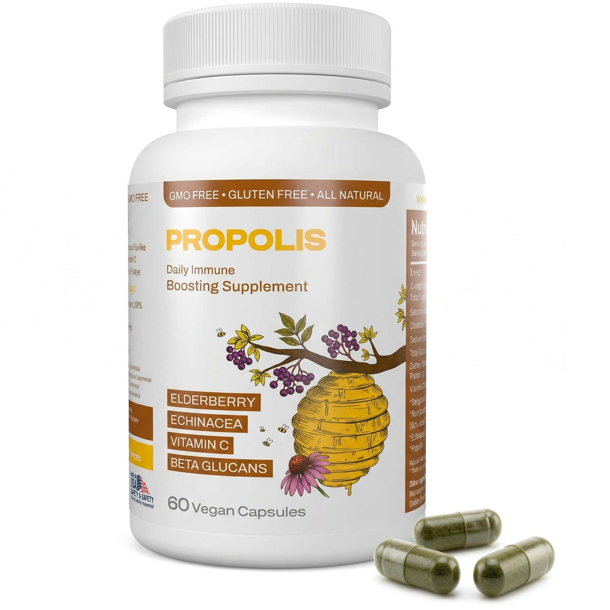 Only Nutri Labs Bee Propolis Dietary Supplement, with Elderberry, Echinacea, Vitamin C and Beta Glucans - Daily Wellness Capsules for Adults (60 Count) Only Nutri Labs buy supplements canada
