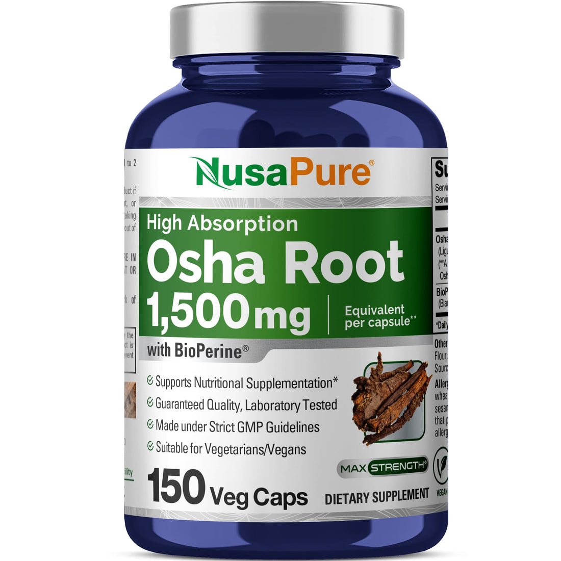 NusaPure OSHA Root Extract 1500 mg per Vegan Caps - 150 Count (10:1 Extract, Non-GMO, Vegan, Bioperine) Ligusticum Porteri NusaPure buy supplements canada