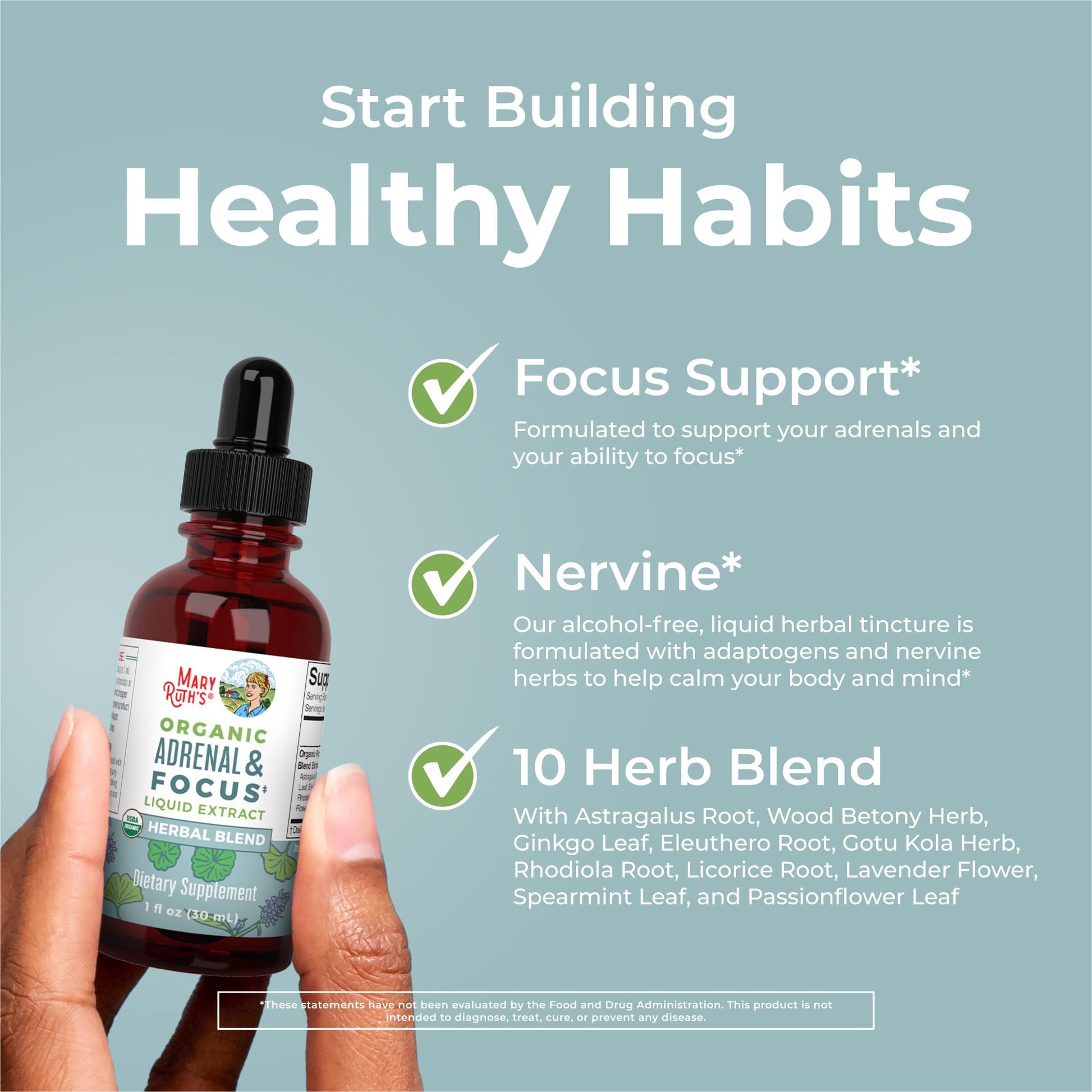 MaryRuth Organics - USDA Organic Brain Nootropic Supplement for Adults with Ginkgo Biloba & Astragalus | Focus & Adrenal Support | Brain & Memory Drops | Vegan | Non-GMO | Gluten Free | 30 Servings MARYRUTH'S buy supplements canada