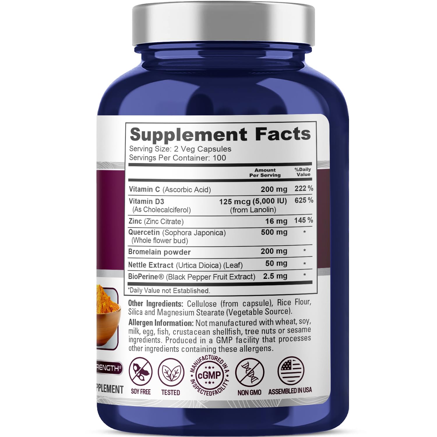 NusaPure Quercetin Complex: Bromelain, Vitamin C, Vitamin D3, Stinging Nettle, Zinc | 200 Veggie Caps (Non-GMO, Bioperine) NusaPure buy supplements canada