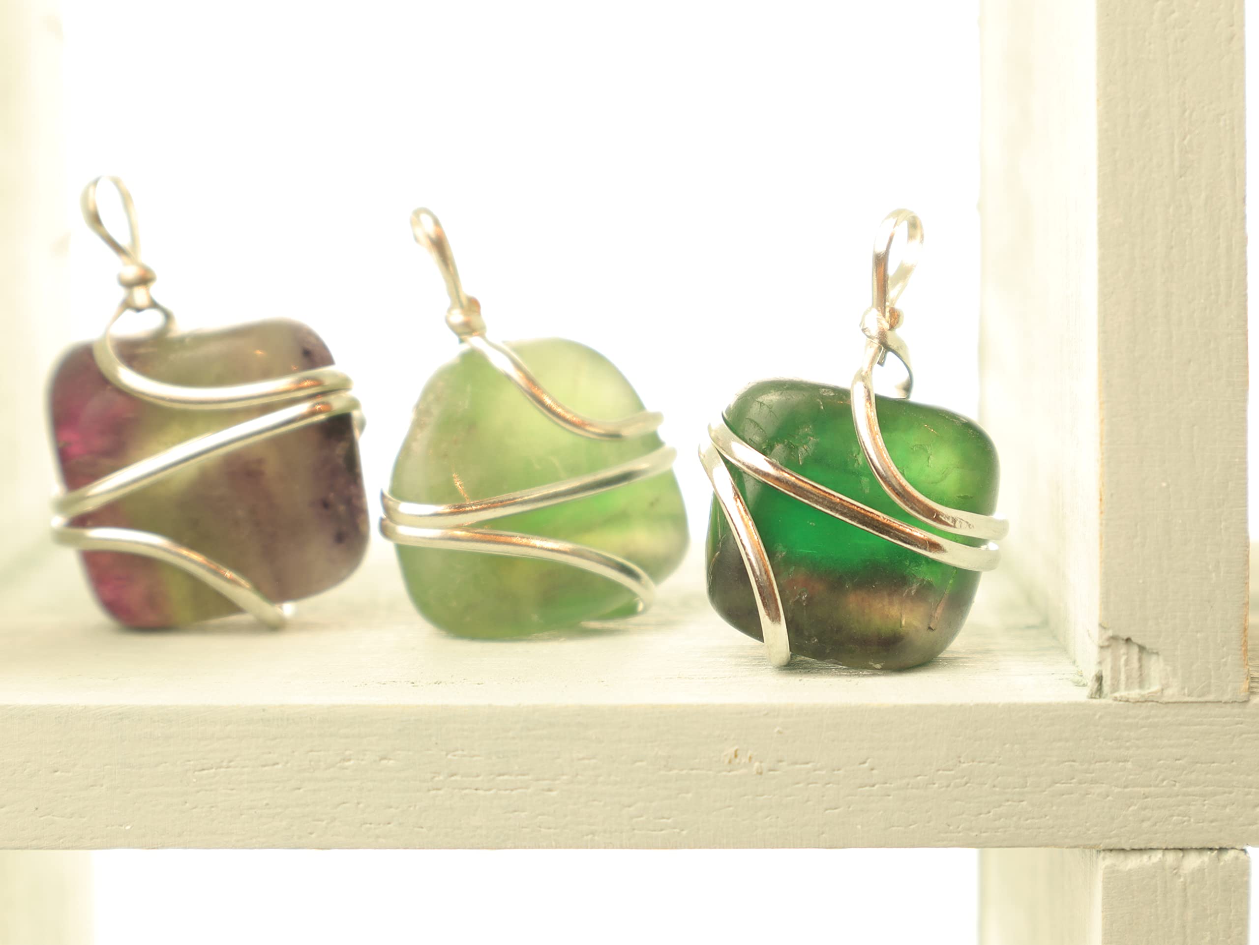 Shelf and Stone Rainbow Fluorite Wire Wrapped Pendant - Dark Hued Fluorite Crystal Necklace Shelf and Stone buy supplements canada