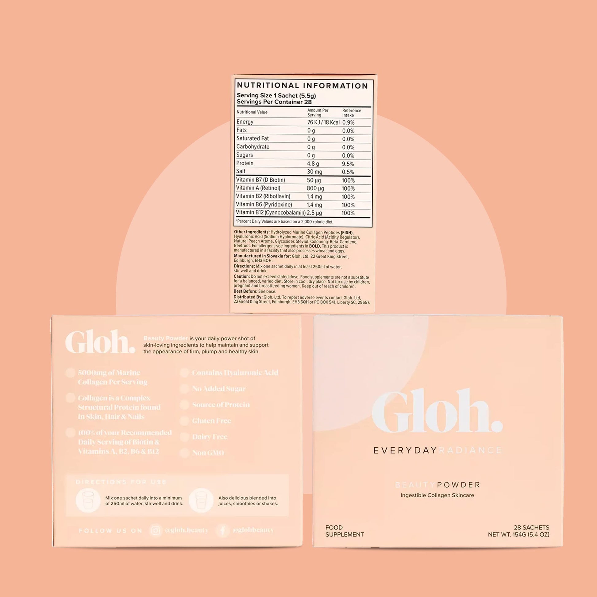 Gloh. Marine Collagen Powder for Women - Peach Flavor Collagen Supplements for Women with Hyaluronic Acid, Vitamin A, B2, B6 Gloh. buy supplements canada