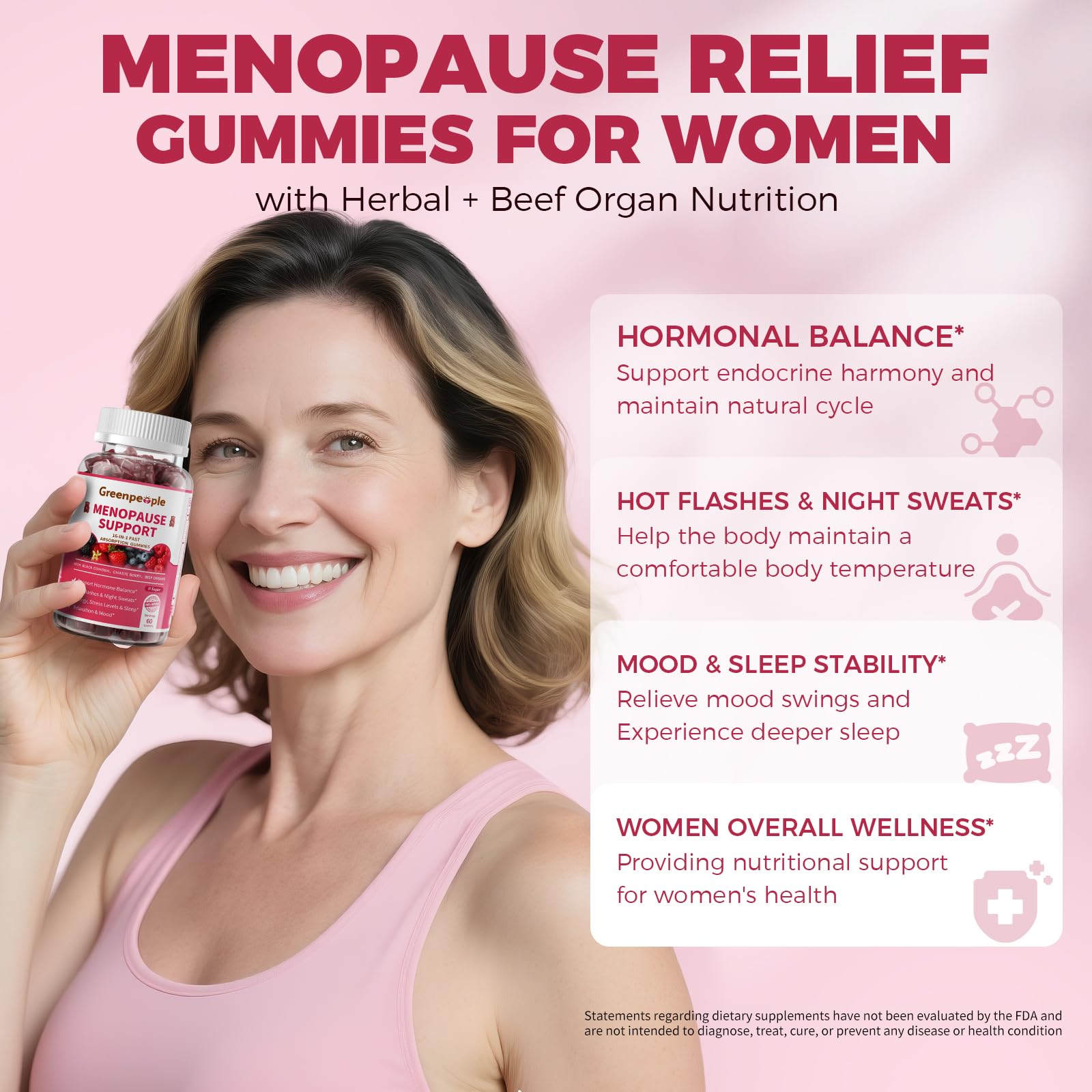 GREENPEOPLE Menopause Supplements for Women Gummies - 16-in-1 Dual Action Menopause Relief W/Black Cohosh, Vitex, Beef Organs for Hormone Balance, Hot Flashes, Night Sweats & Mood, Sugar-Free 60 CT GREENPEOPLE buy supplements canada