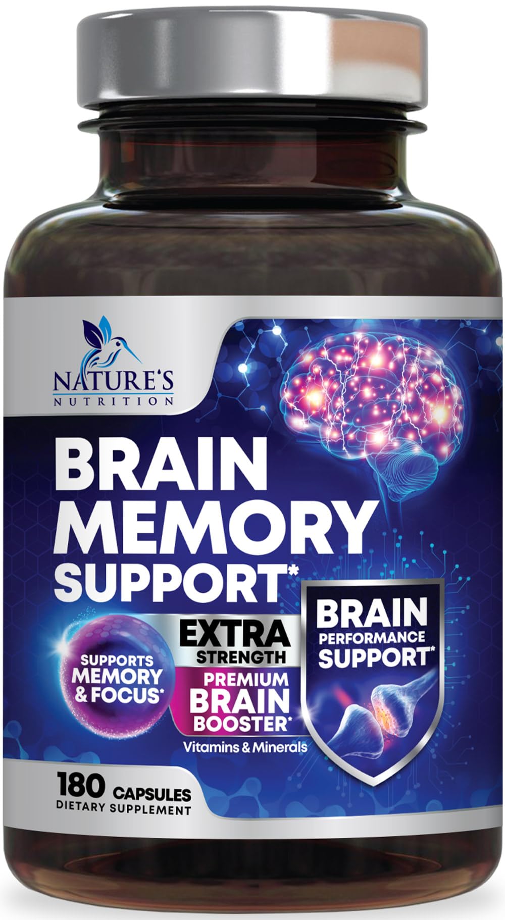 Brain Memory Supplement Pills - 3X Strength Nootropics for Concentration, Clarity & Focus Support - Brain Health Cognitive Vitamins with Bacopa, Phosphatidylserine & DMAE, Brain Booster - 180 Capsules Nature's Nutrition buy supplements canada