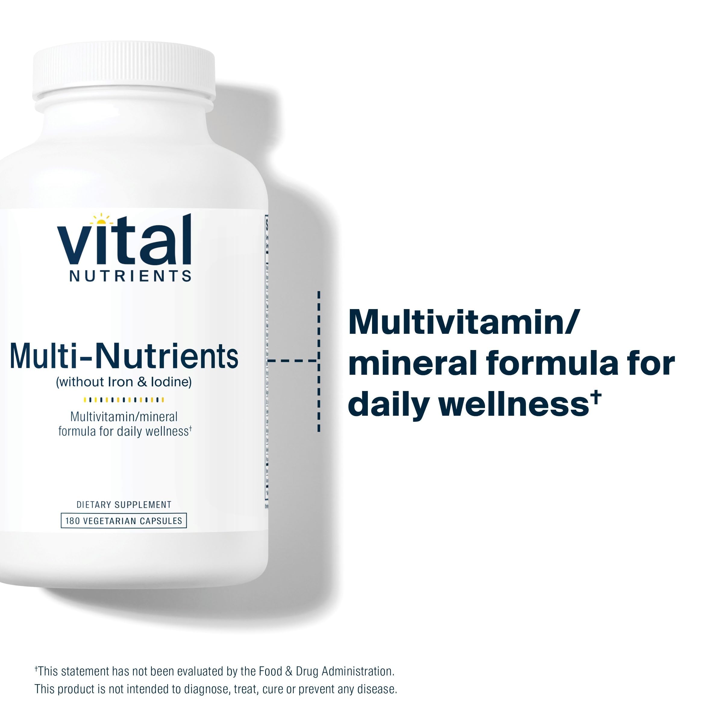 Vital Nutrients Multi-Nutrients (No Iron or Iodine) - Comprehensive Vegetarian Daily Multivitamin and Mineral Formula with Potent Antioxidants* - Gluten, Dairy, Soy Free - Non-GMO - 180 Capsules Vital Nutrients buy supplements canada