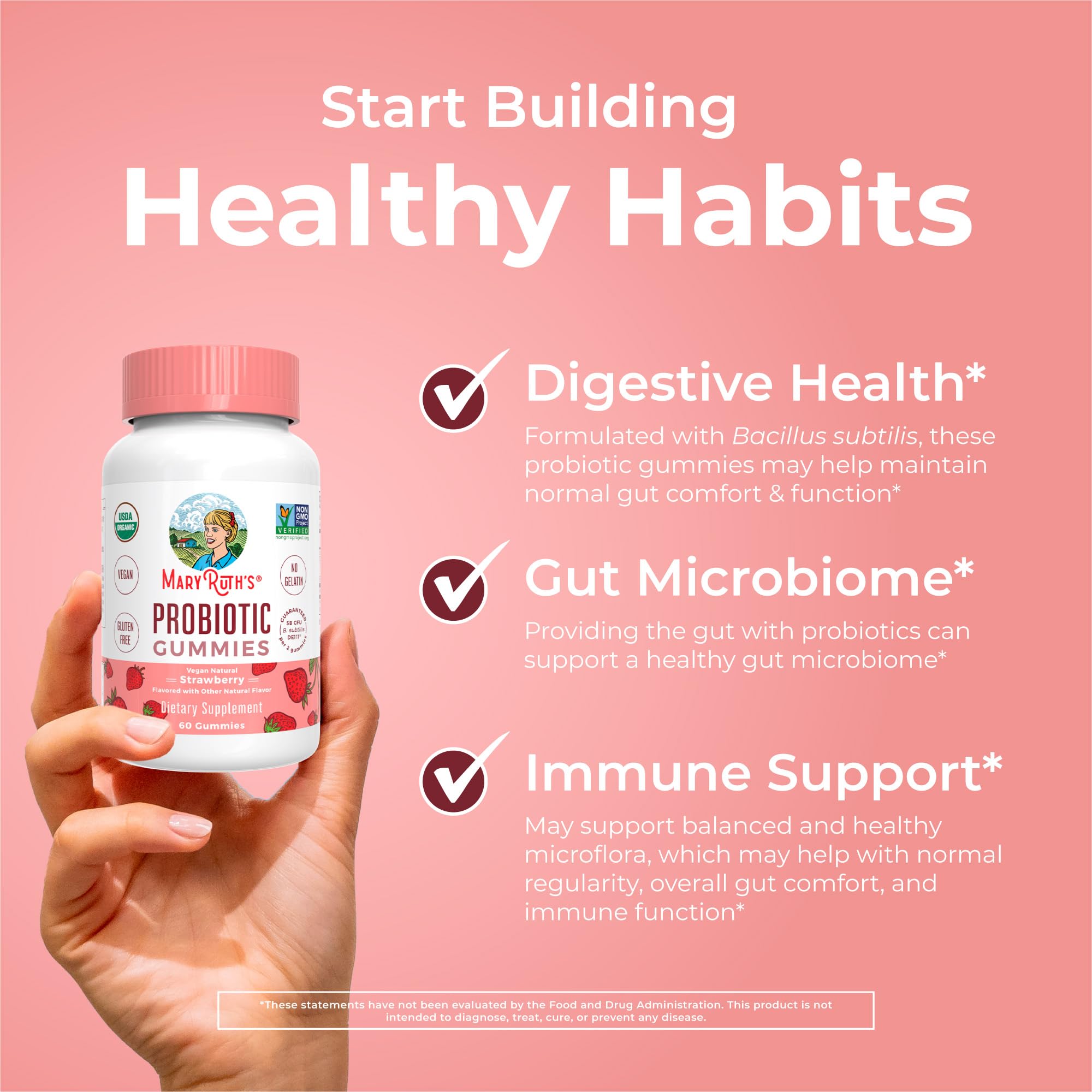 MaryRuth Organics USDA Organic Probiotic Gummies |Probiotics forWomen & Men Digestive Health & Gut Comfort Supplement 5 Billion CFU | Immune & Digestive Support | Vegan | Non-GMO | 60 Count MARYRUTH'S buy supplements canada
