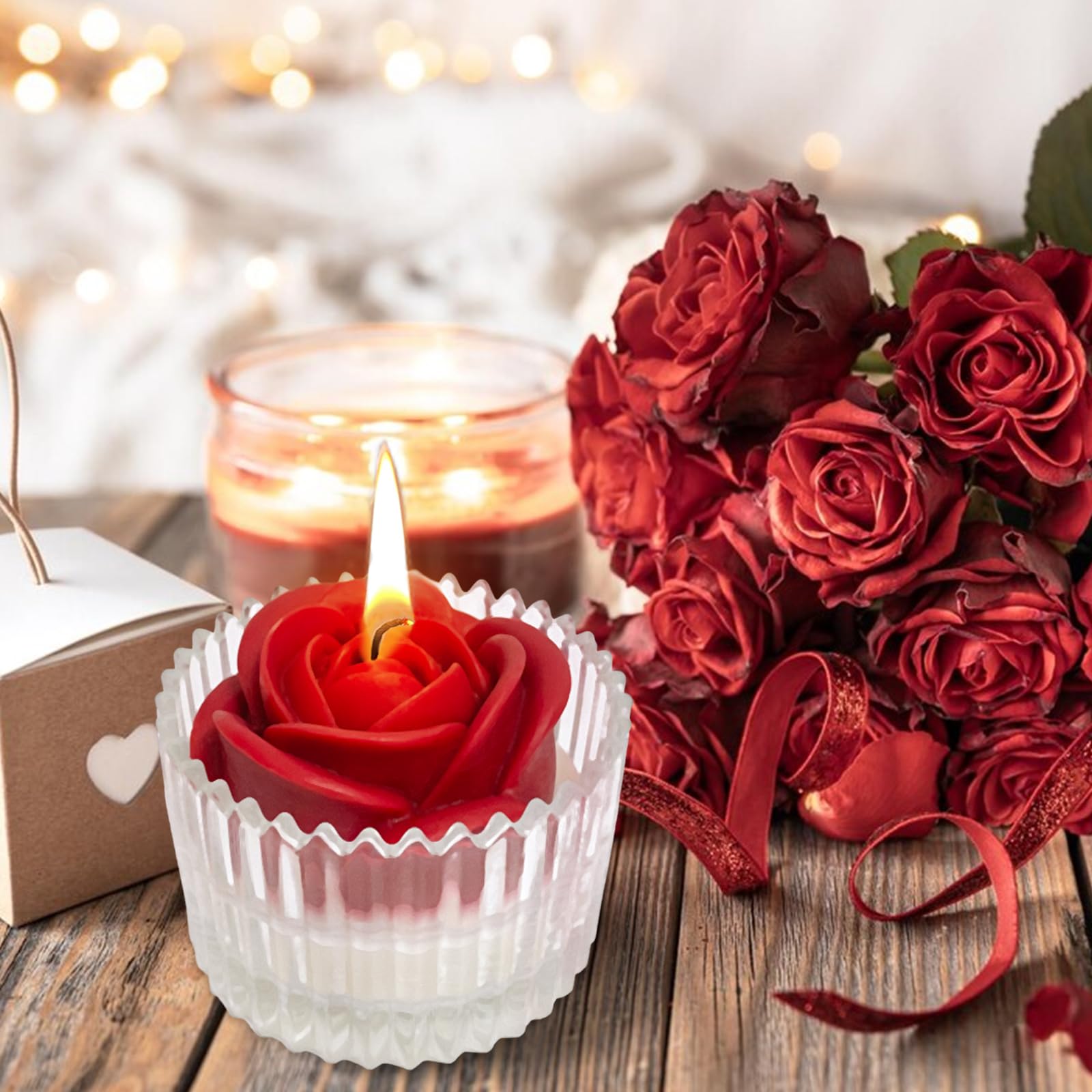 Red Rose Candle in Rippled Glass Jar for Valentine's Day Gifts, English Pear& Freesia Scented Candles Peytanger buy supplements canada