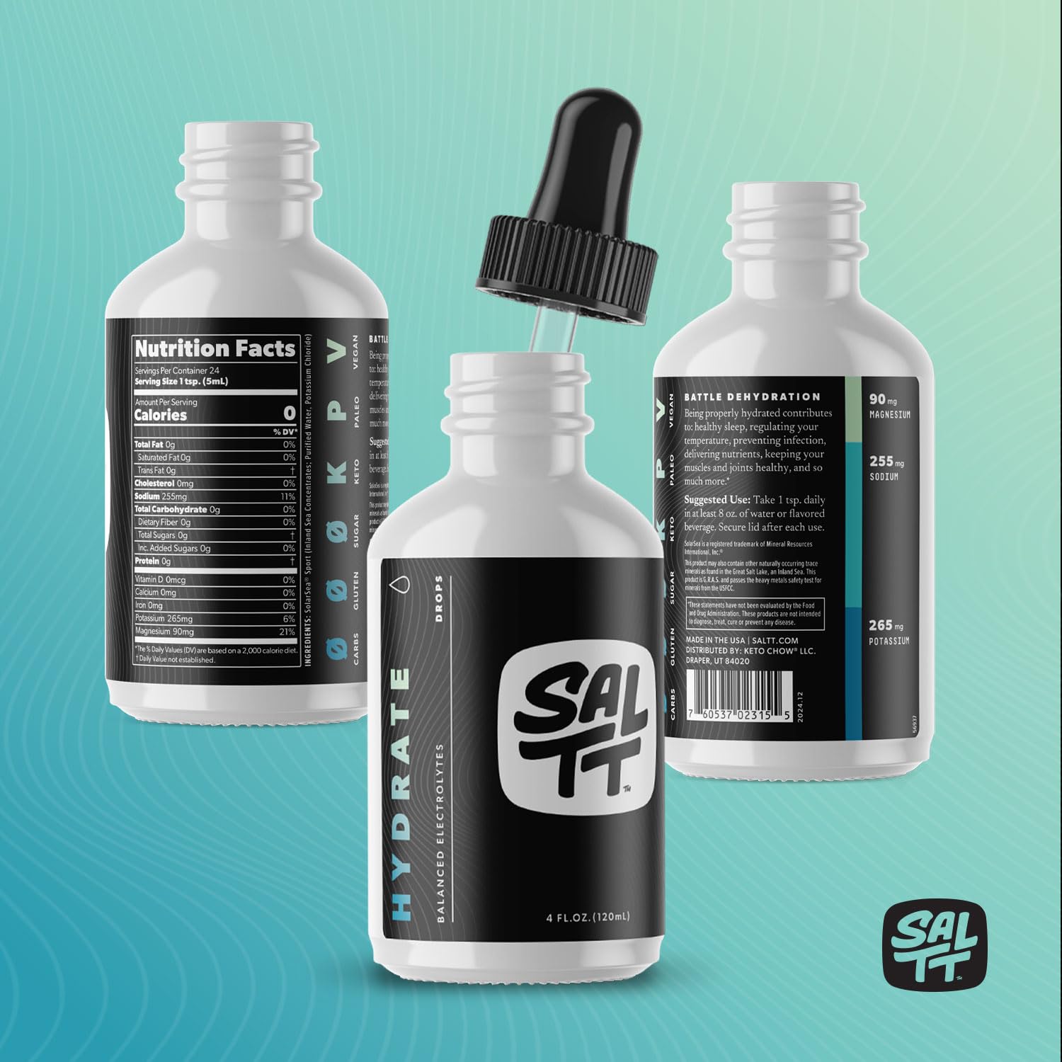 SALTT - Hydrate (4 oz) - Electrolytes Drops - Energy Boost - Sodium, Potassium, Magnesium, Zinc, Copper - Unflavored - Ultra Low Carb - Zero Sugar, Vegan, Keto Chow buy supplements canada