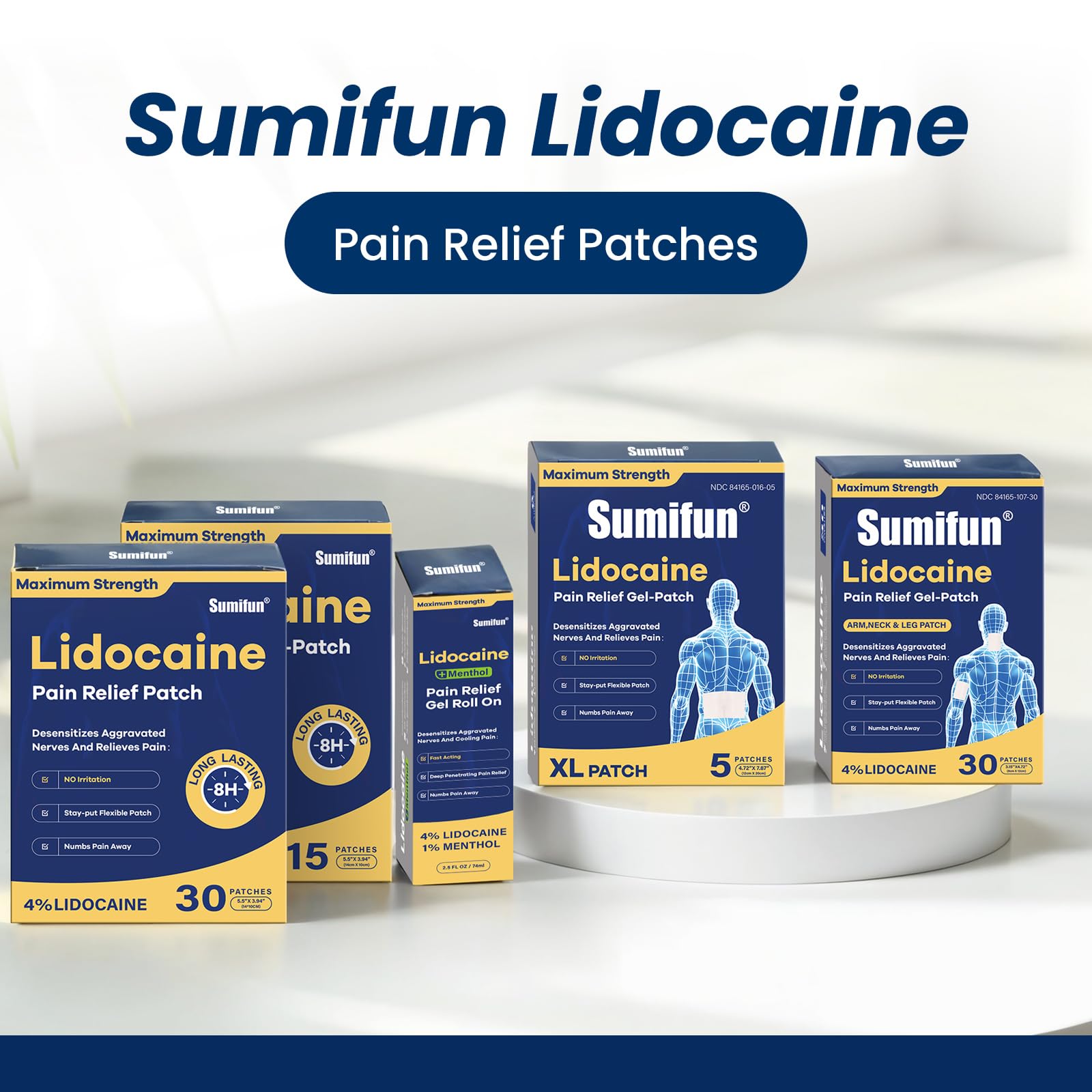 Sumifun XL Lidocaine Patches for Pain Relief, 4% Lidocaine Maximum Strength OTC, Extra Large 4.72"x7.87" for Full Back Pain Patches & Large Areas, 5 Count Sumifun buy supplements canada