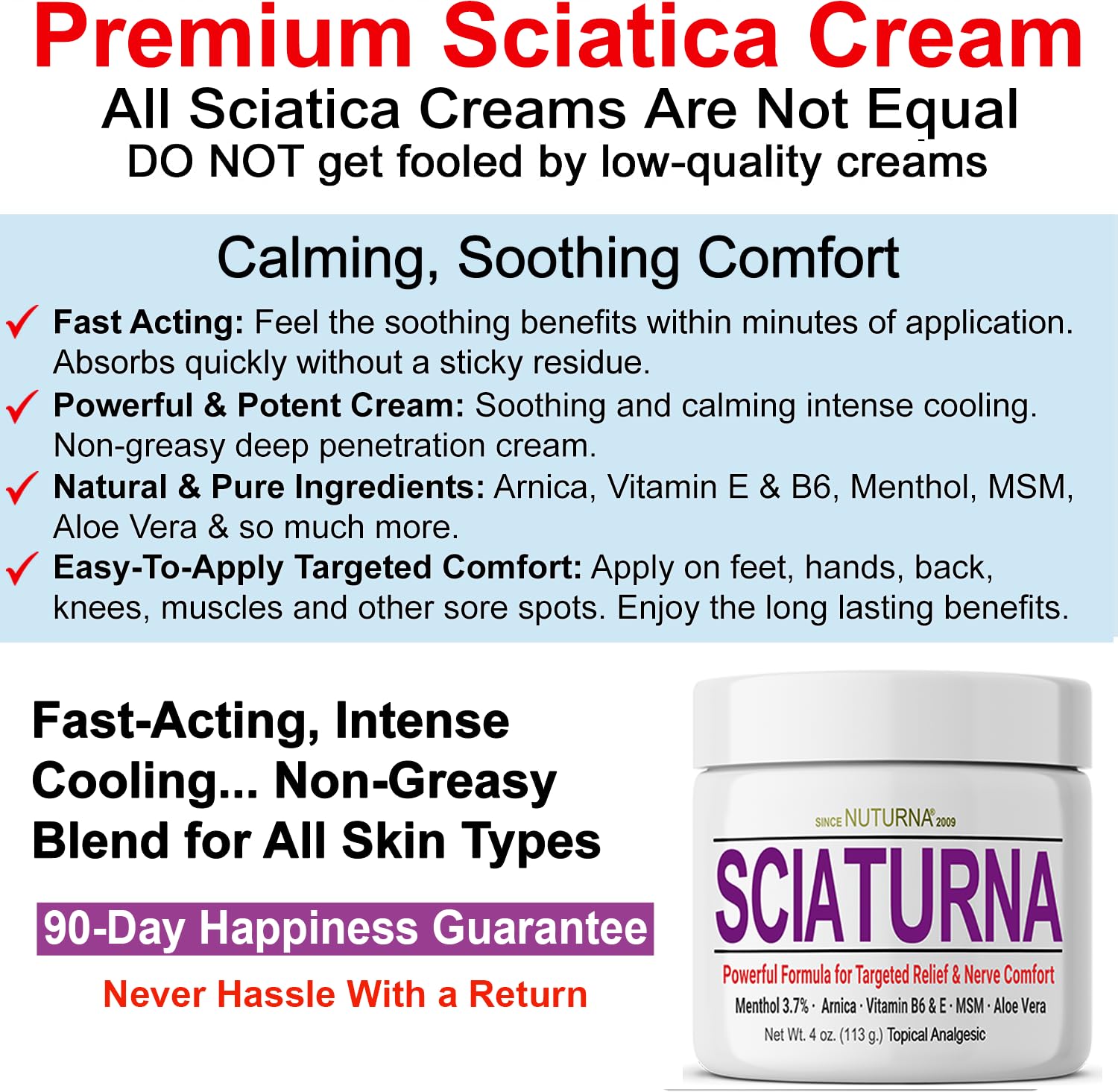Sciatica Nerve Cream - Maximum Strength Comfort Cream for Feet, Hands, Legs, Toes, Back - Natural Ultra Strength Arnica, MSM, Menthol, Soothing Comfort, Large 4 Oz Nuturna buy supplements canada