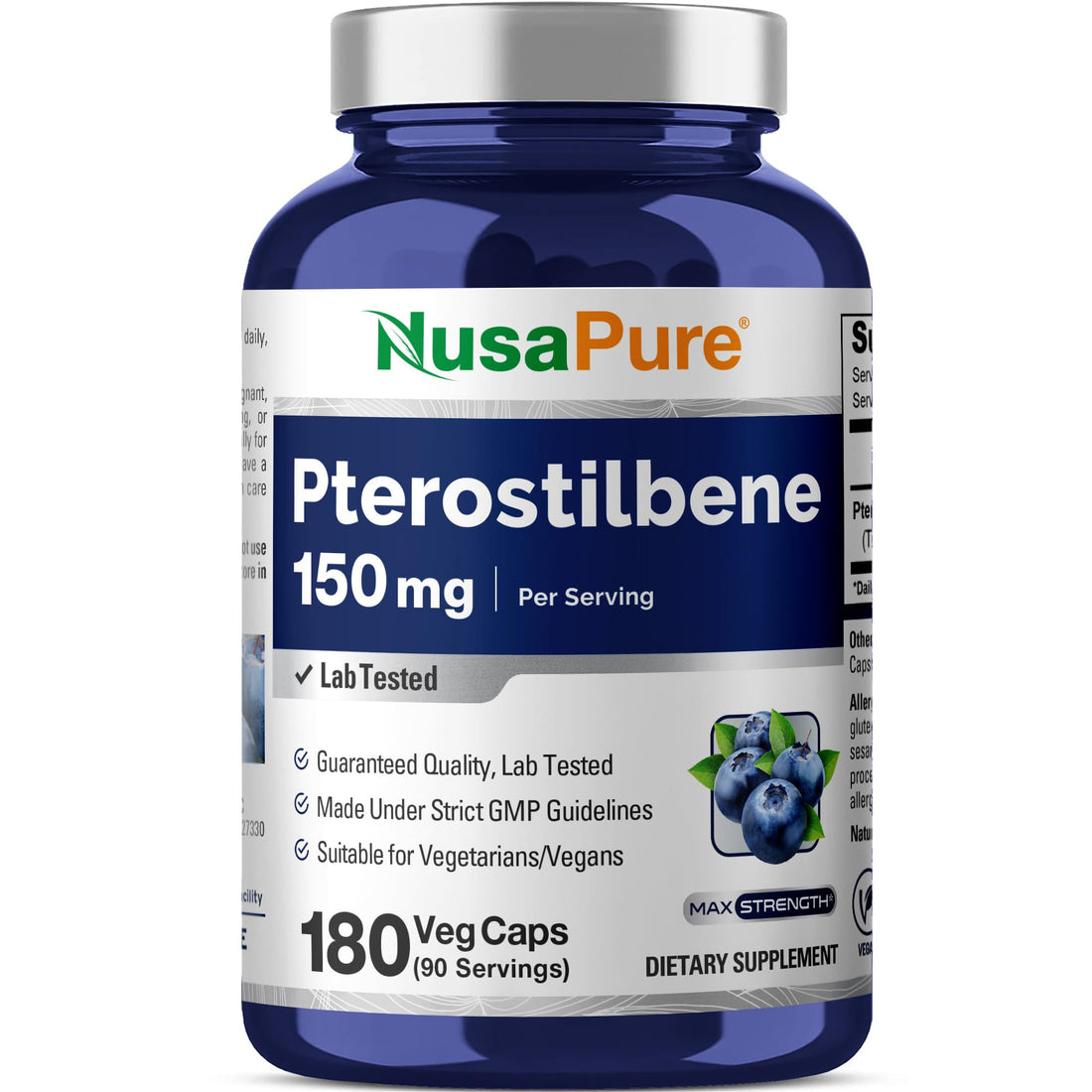 NusaPure Pterostilbene 150mg 180 Veggie Caps (Non-GMO, Vegan) NusaPure buy supplements canada