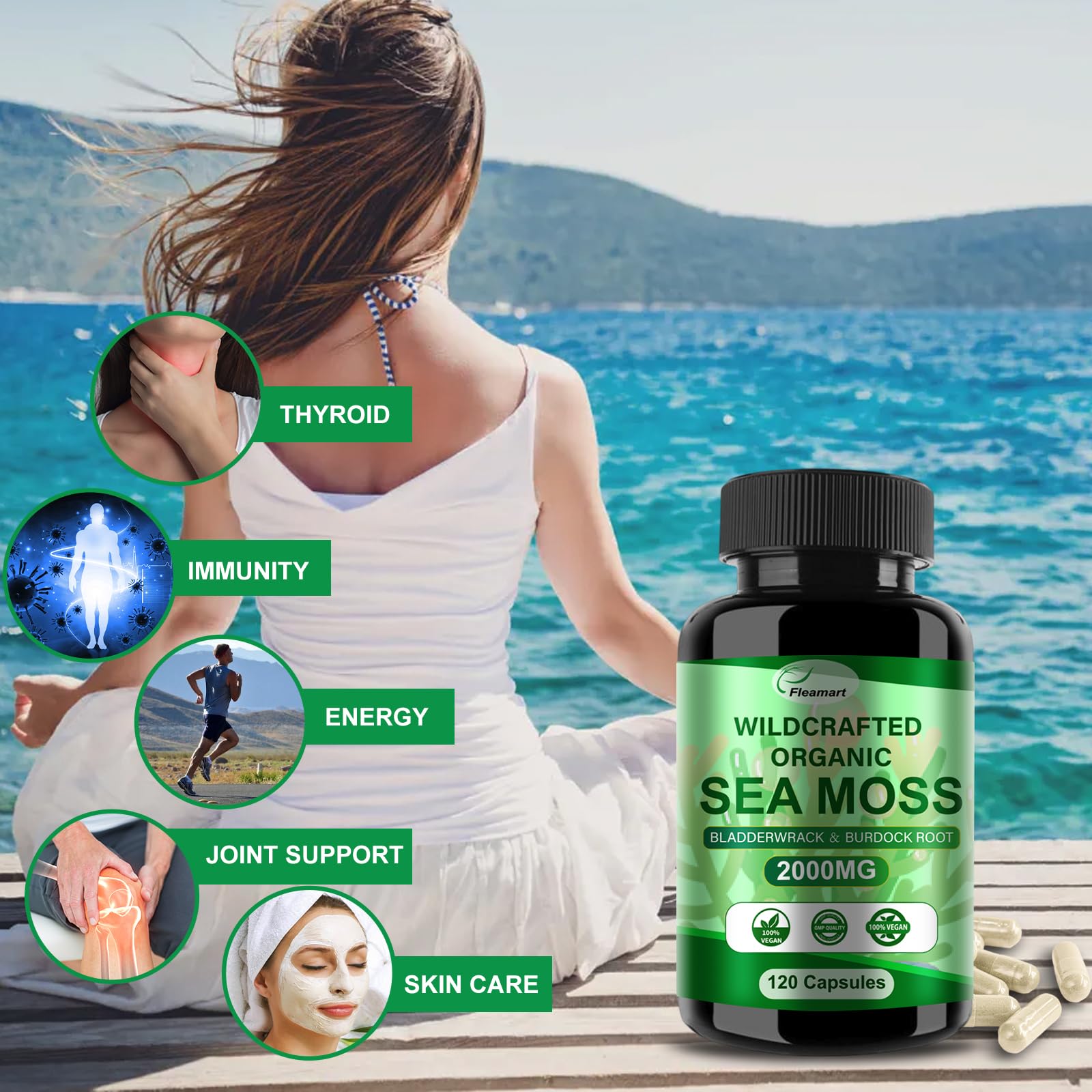 Fleamart Irish Sea Moss Capsules 120ct Raw Organic Sea Moss Wildcrafted Bladderwrack Fleamart buy supplements canada