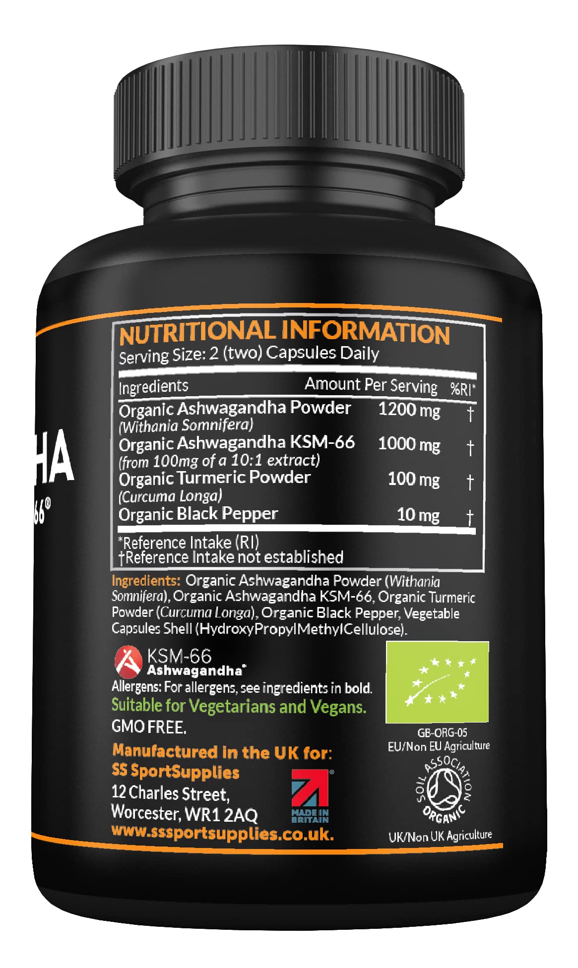 Organic Ashwagandha Capsules 1200mg Boosted with 100mg of Organic KSM-66 SS Sport Supplies buy supplements canada