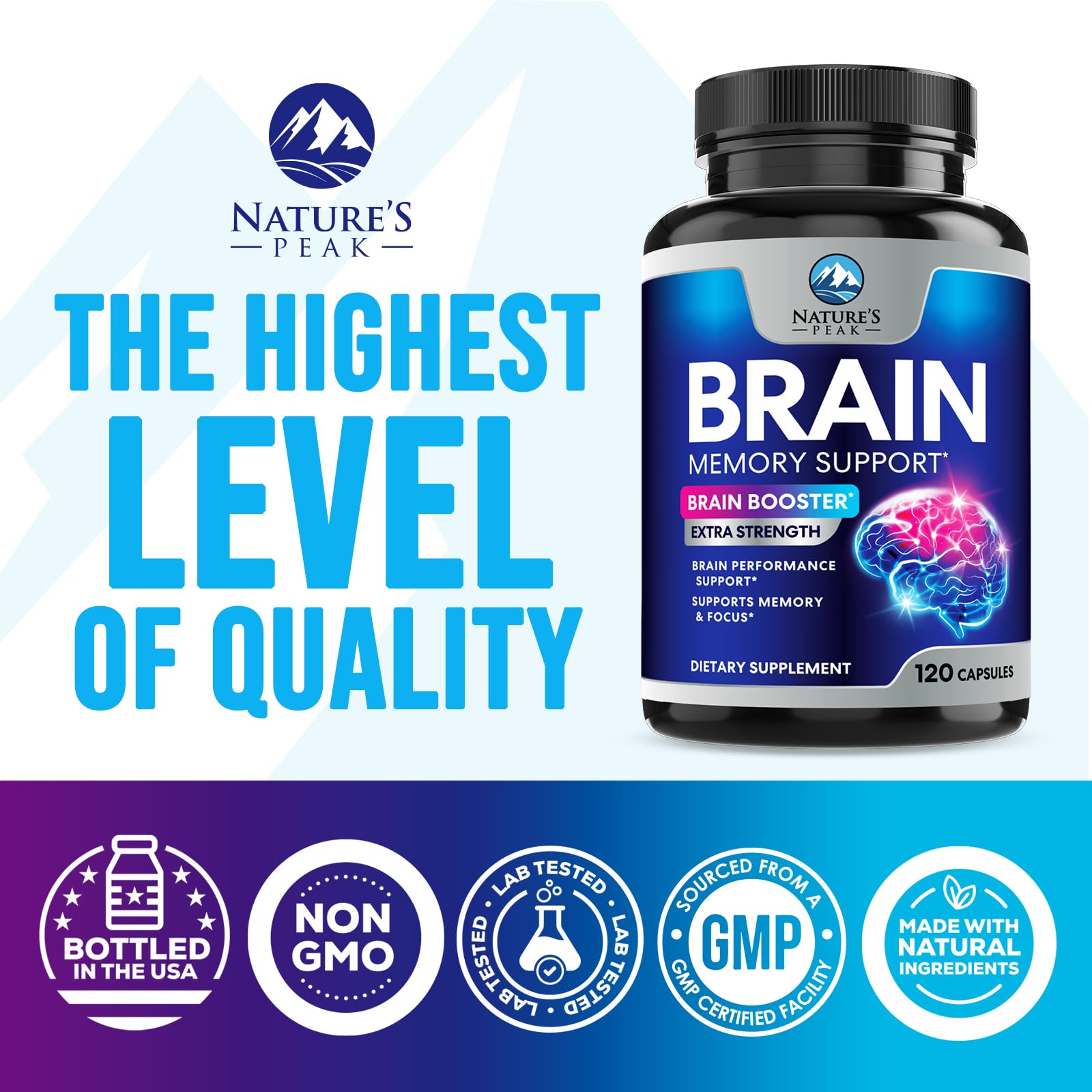 Brain Memory Supplement - 3X Strength Nootropics for Concentration, Clarity & Focus Support - Brain Health Cognitive Vitamins with Bacopa, Phosphatidylserine & DMAE, Brain Booster Pills, 120 Capsules Nature's Peak buy supplements canada